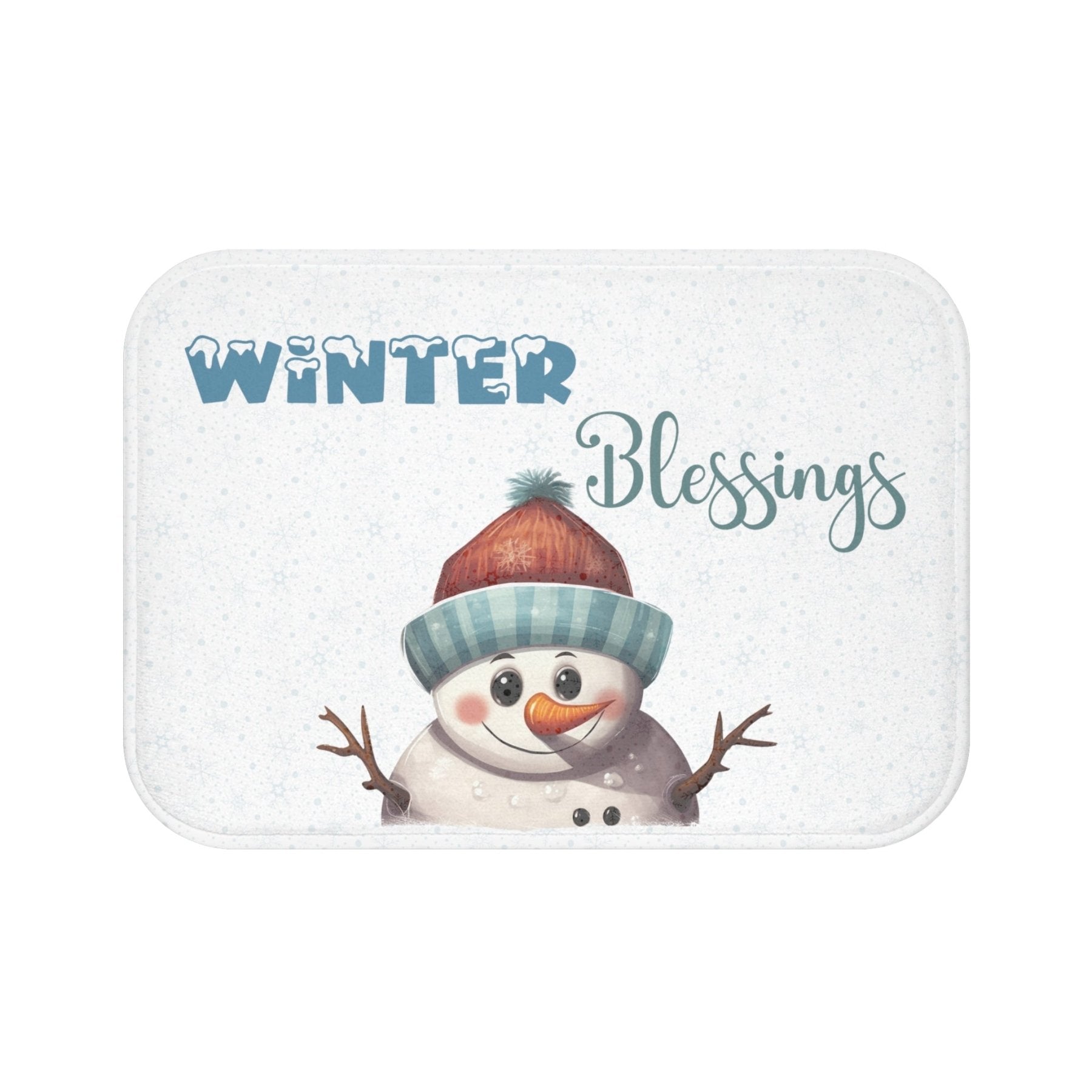 Bath Mat, Winter, Winter Blessings, White, Snowman 4 - Janlyn's Crafts