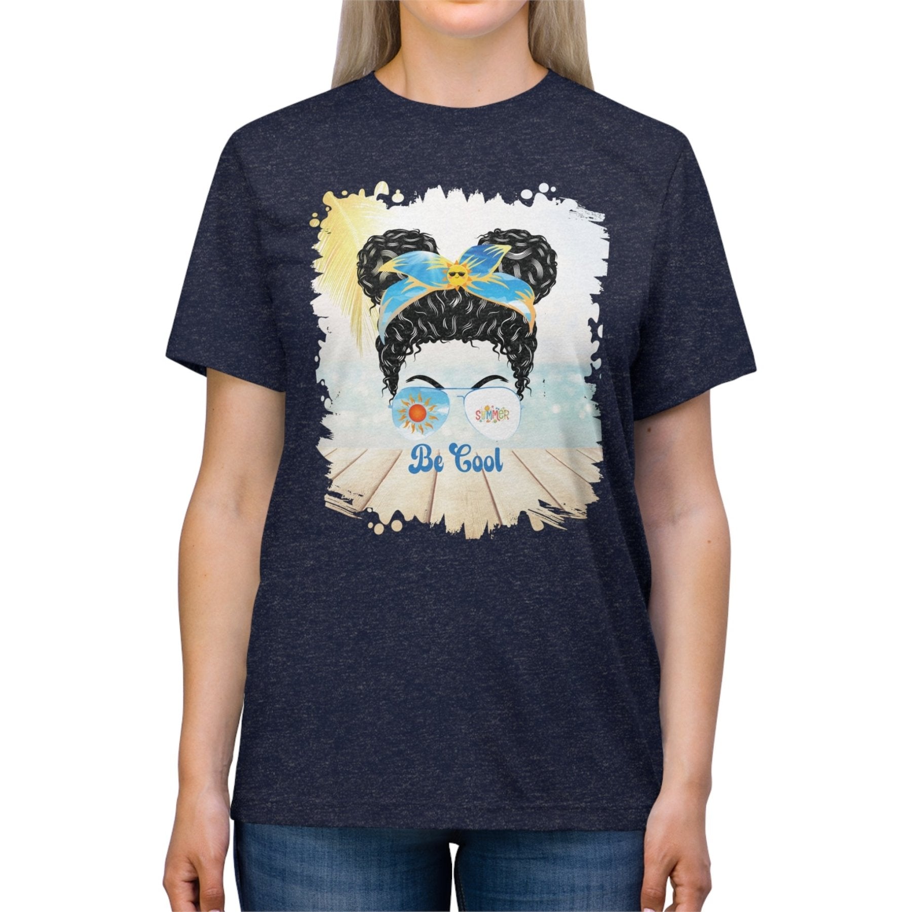 Be Cool Summer, Black Hair Messy Bun, Unisex Triblend T - Shirt - Janlyn's Crafts