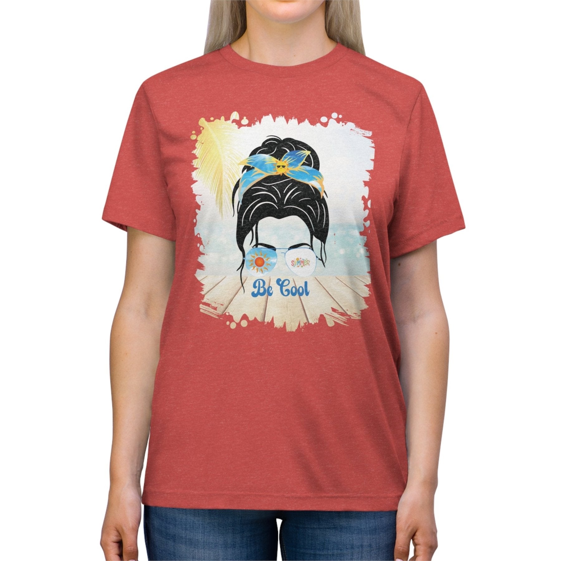 Be Cool Summer, Dark Hair Messy Bun, Unisex Triblend T - Shirt - Janlyn's Crafts