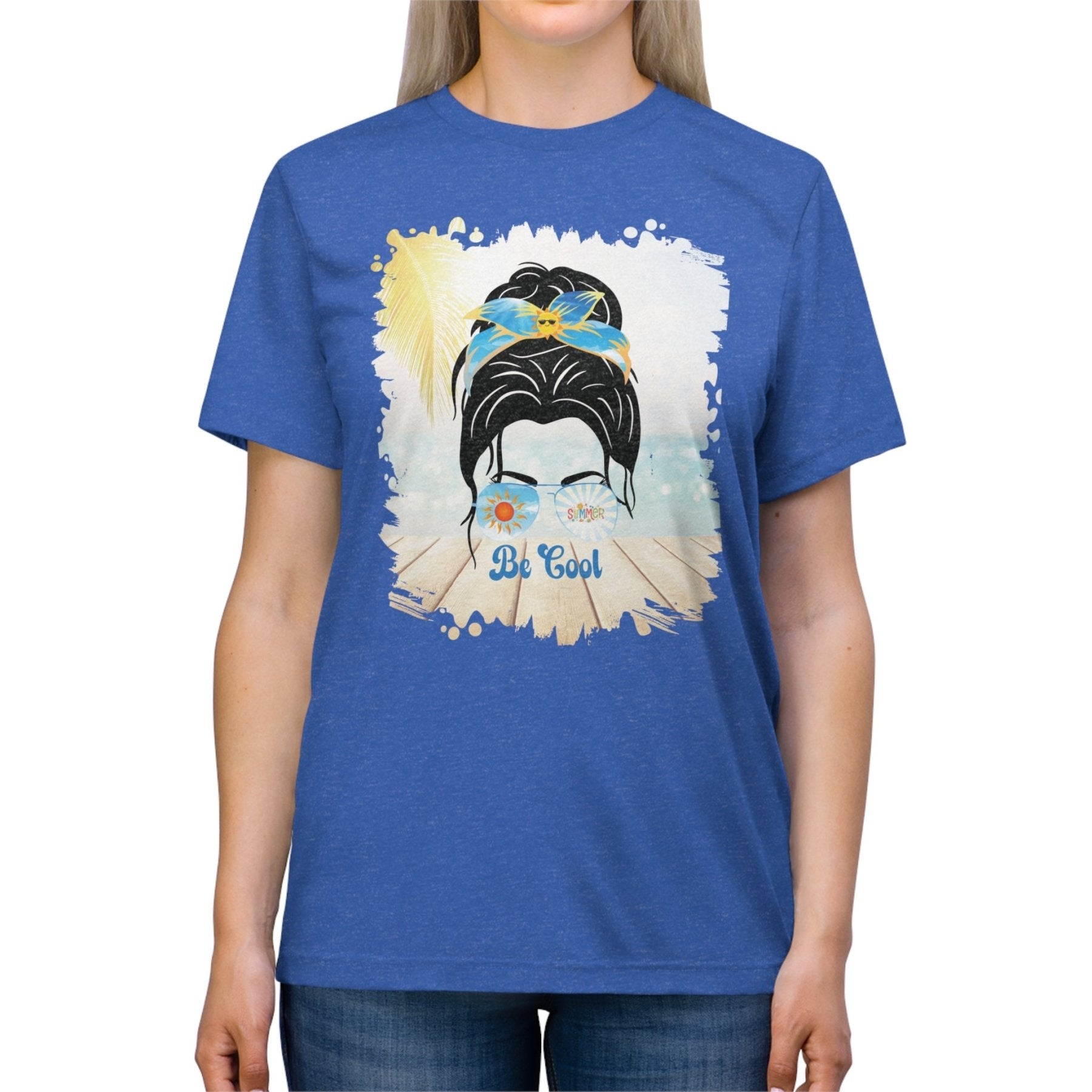 Be Cool Summer, Dark Hair Messy Bun, Unisex Triblend T - Shirt - Janlyn's Crafts