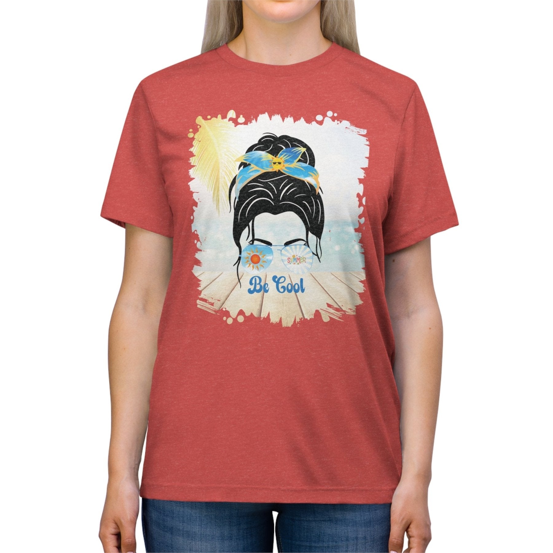 Be Cool Summer, Dark Hair Messy Bun, Unisex Triblend T - Shirt - Janlyn's Crafts