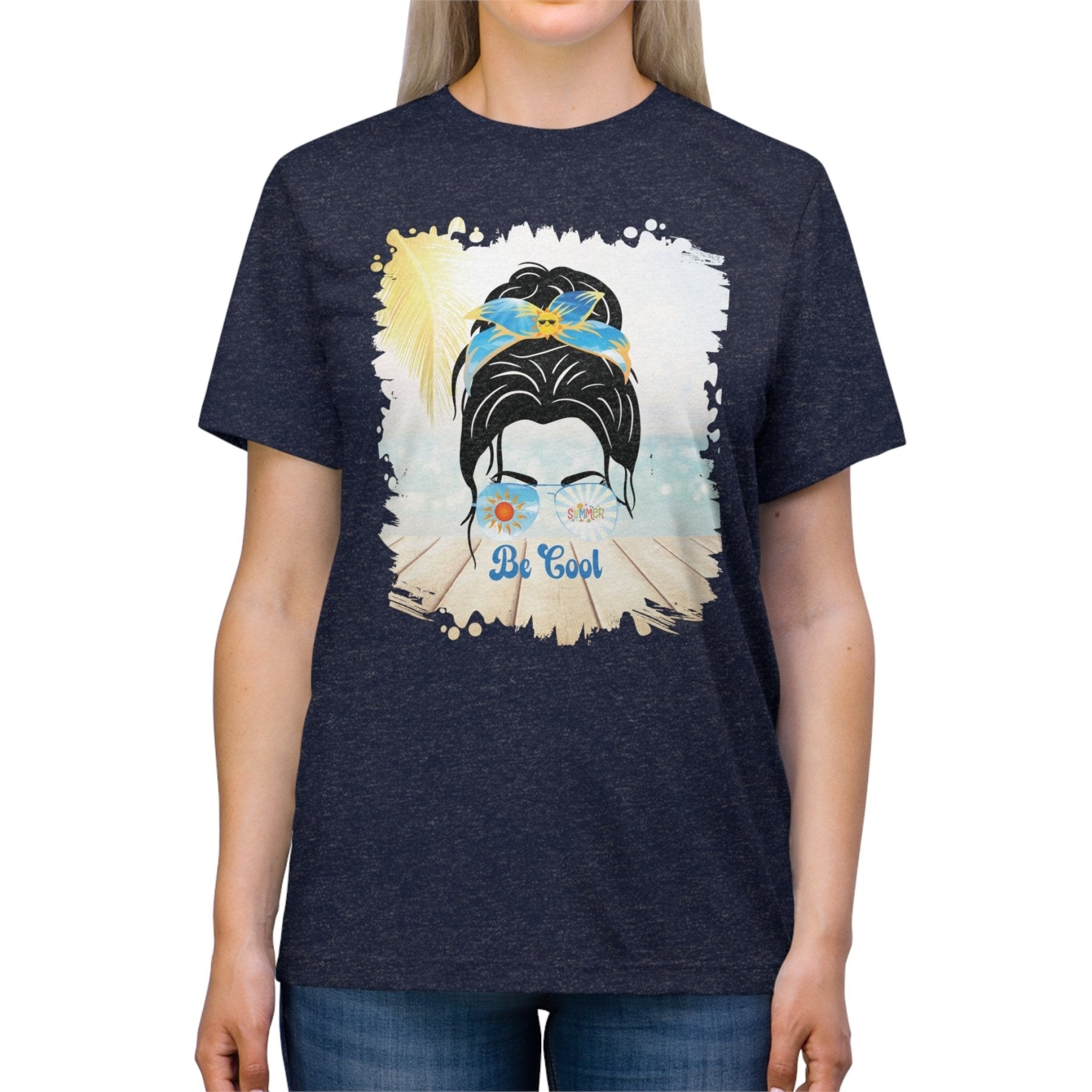 Be Cool Summer, Dark Hair Messy Bun, Unisex Triblend T - Shirt - Janlyn's Crafts