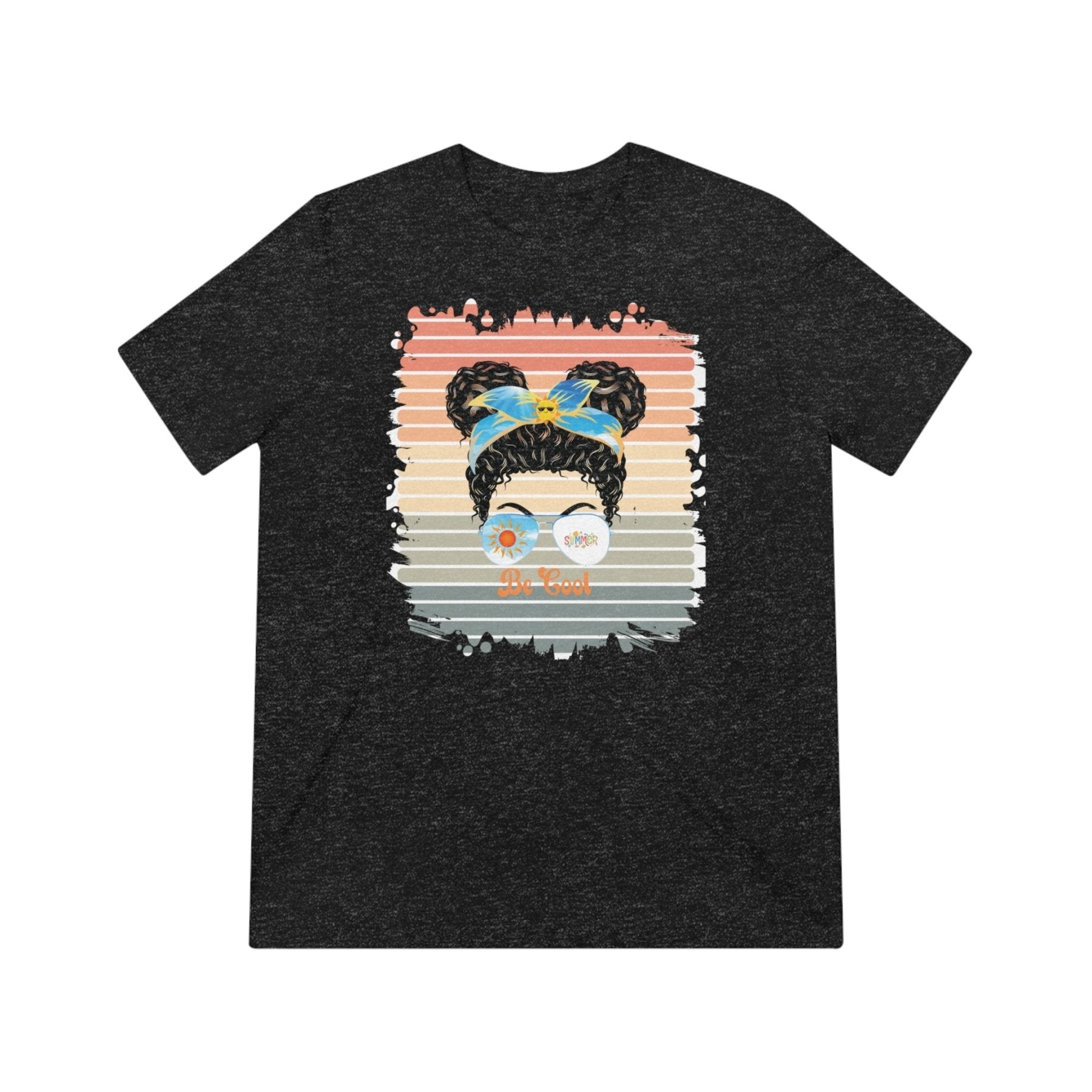 Be Cool Summer Retro, Black Hair Messy Bun, Unisex Triblend T - Shirt - Janlyn's Crafts