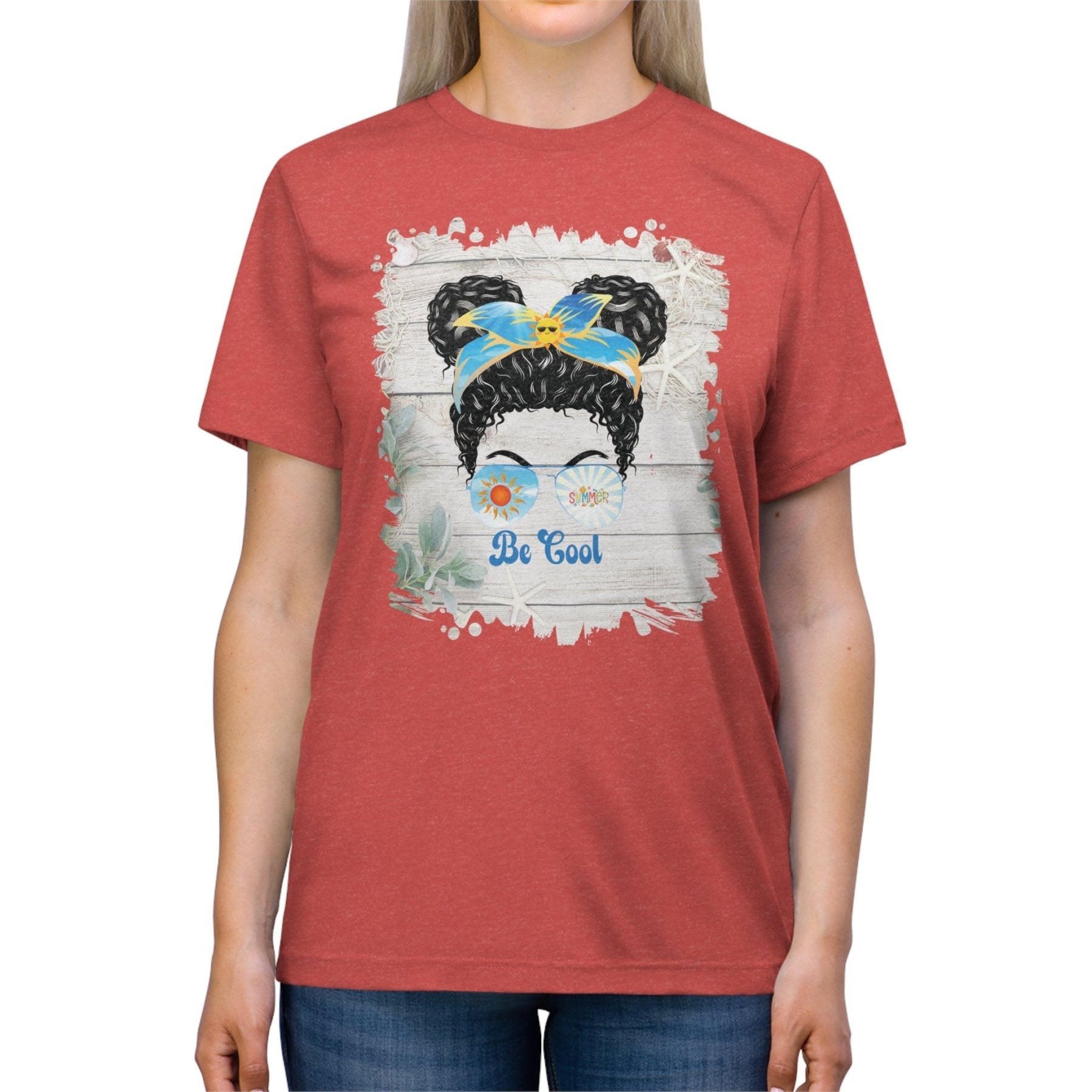 Be Cool Summer Whiteboard, Black Hair Messy Bun, Unisex Triblend T - Shirt - Janlyn's Crafts