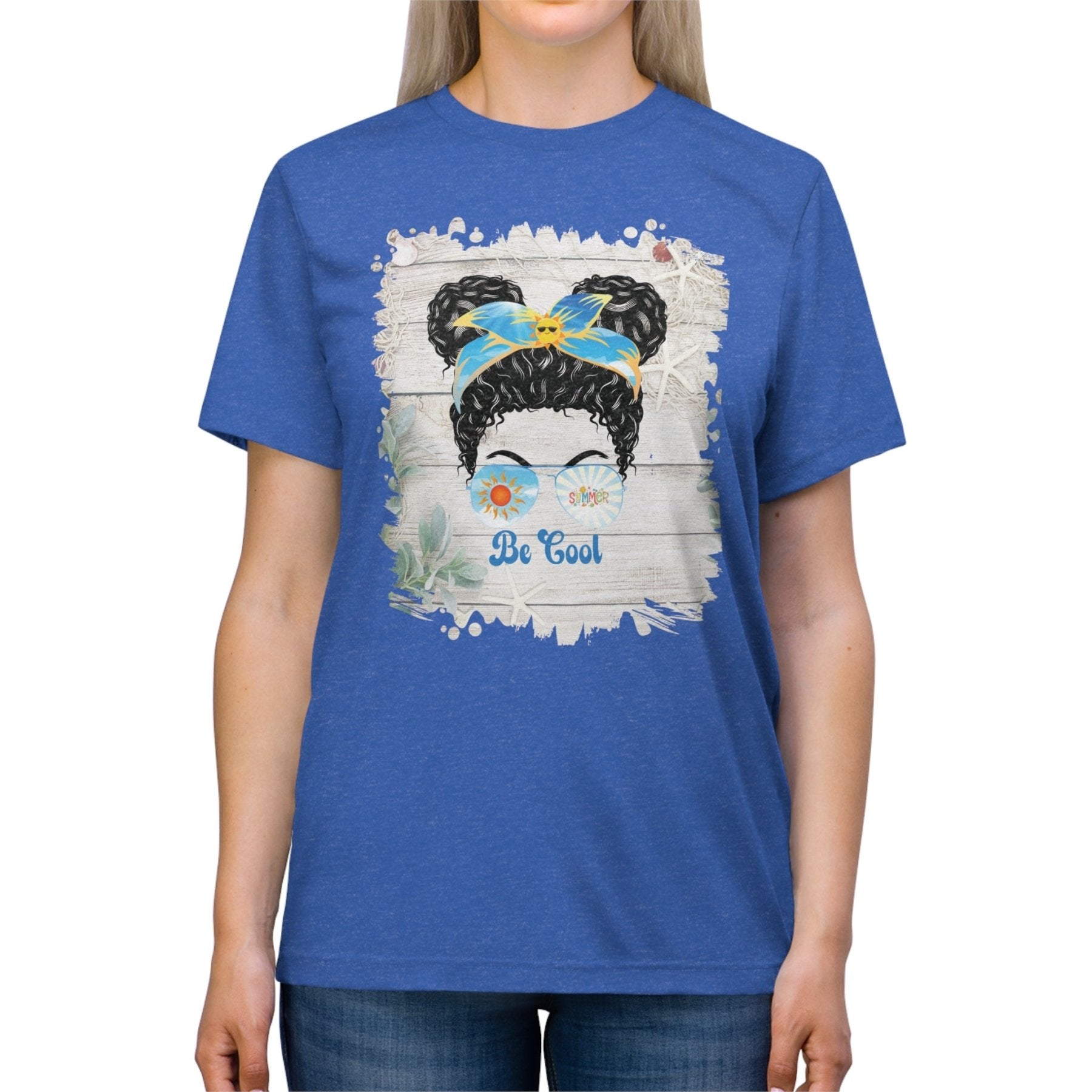 Be Cool Summer Whiteboard, Black Hair Messy Bun, Unisex Triblend T - Shirt - Janlyn's Crafts