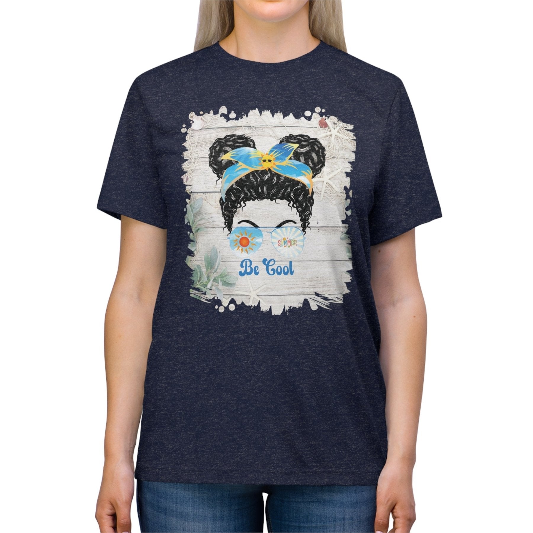 Be Cool Summer Whiteboard, Black Hair Messy Bun, Unisex Triblend T - Shirt - Janlyn's Crafts