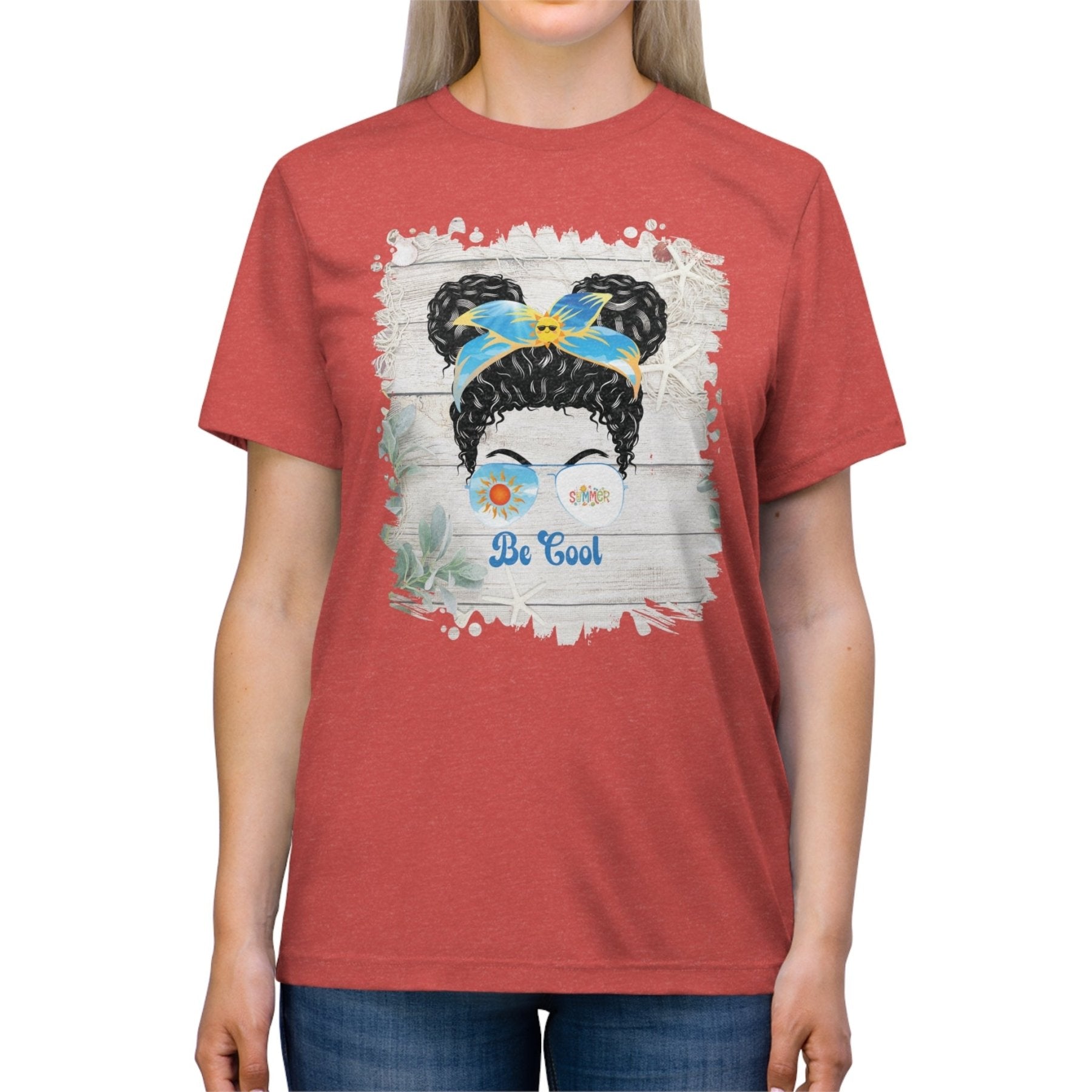 Be Cool Summer Whiteboard, Black Hair Messy Bun, Unisex Triblend T - Shirt - Janlyn's Crafts