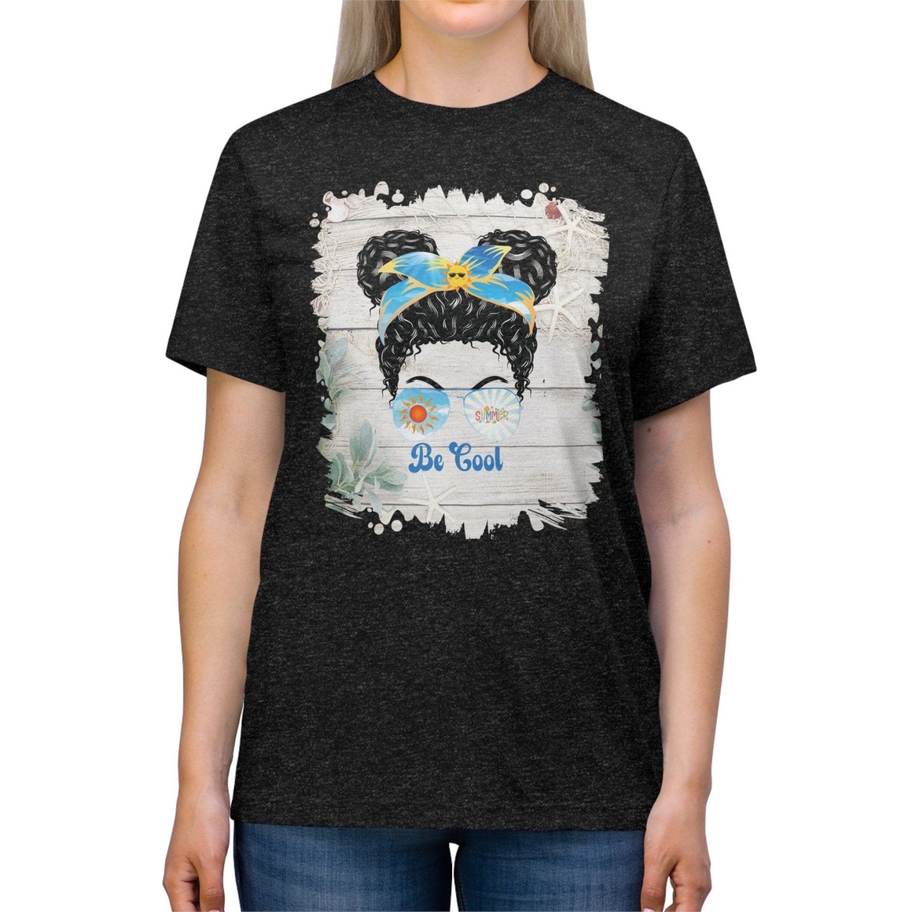 Be Cool Summer Whiteboard, Black Hair Messy Bun, Unisex Triblend T - Shirt - Janlyn's Crafts