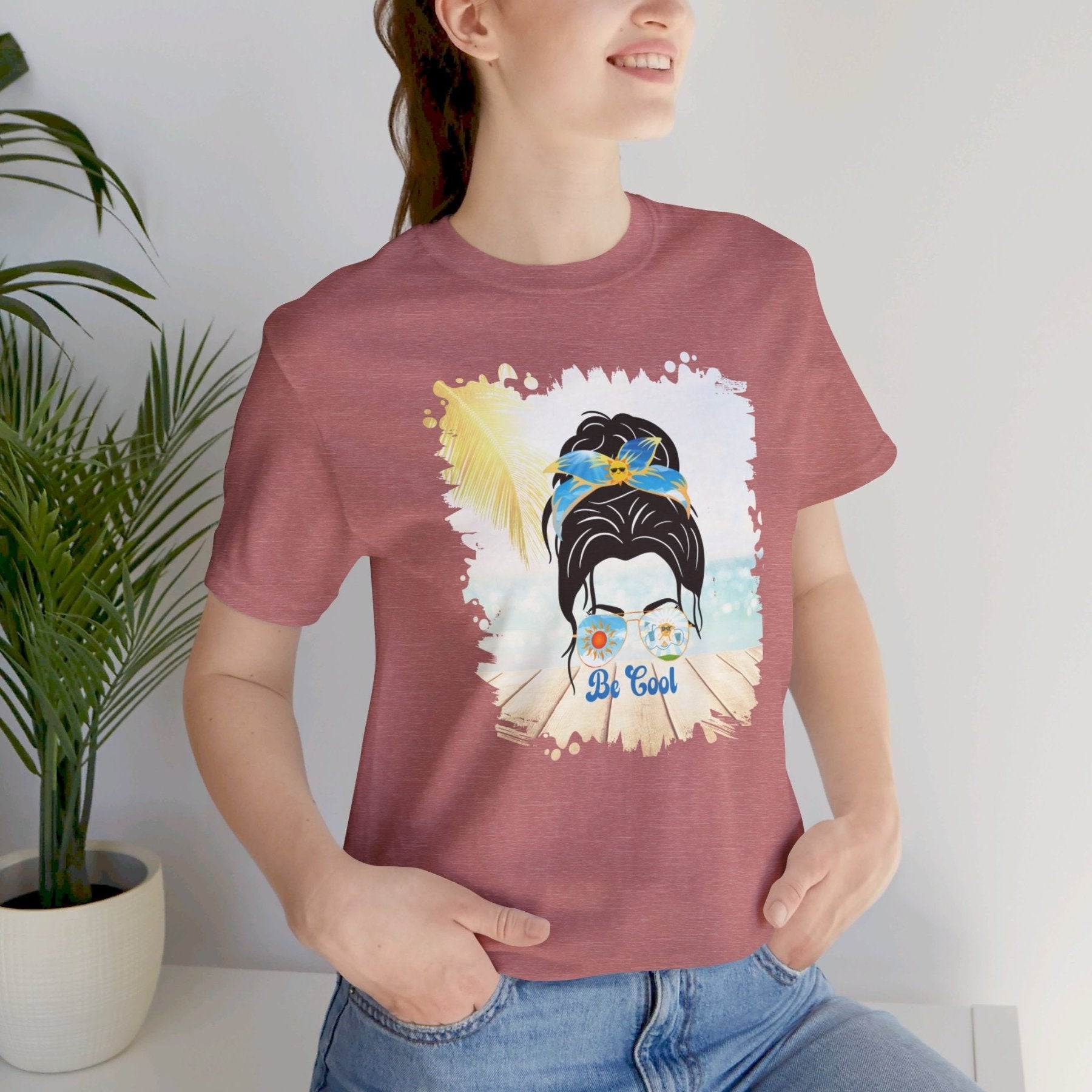 Be Cool Sun, Dark Hair Messy Bun, Unisex Jersey Short Sleeve Tee - Janlyn's Crafts