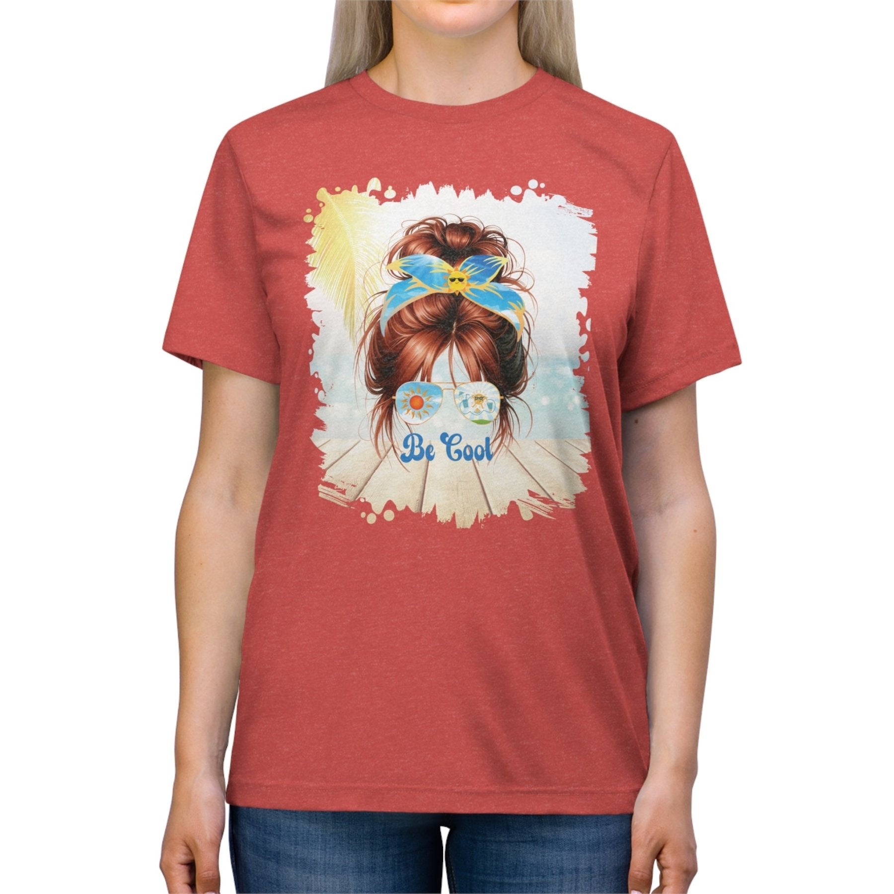 Be Cool Sun, Red Hair Messy Bun, Unisex Triblend T - Shirt - Janlyn's Crafts