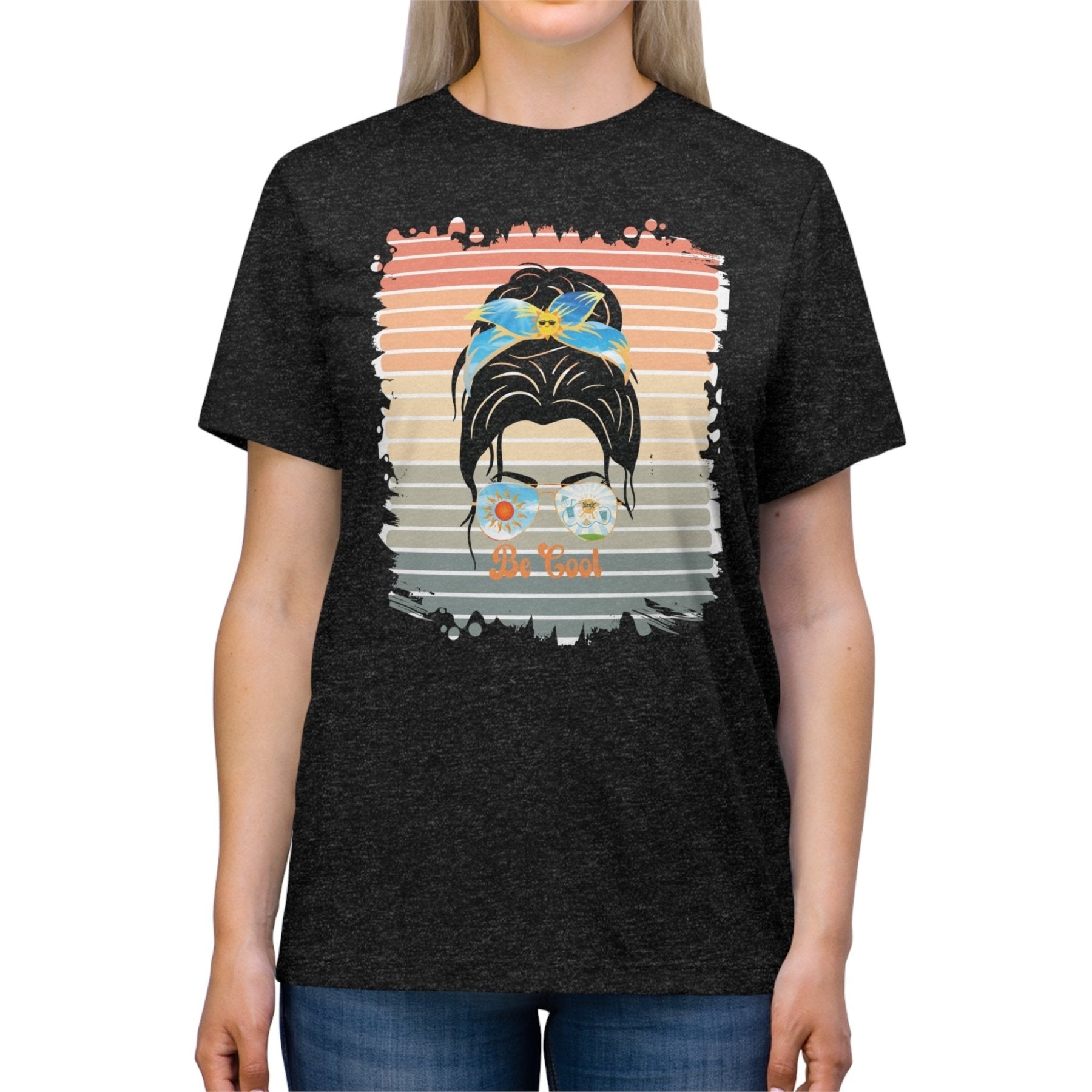 Be Cool Sun Retro, Dark Hair Messy Bun, Unisex Triblend T - Shirt - Janlyn's Crafts