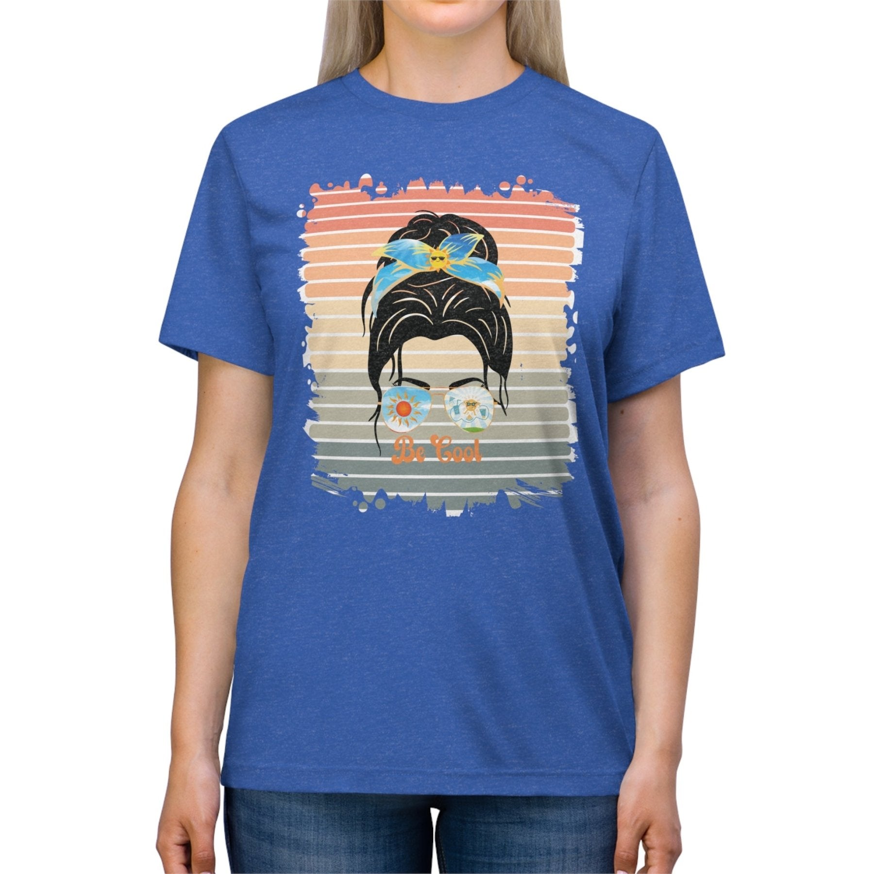 Be Cool Sun Retro, Dark Hair Messy Bun, Unisex Triblend T - Shirt - Janlyn's Crafts