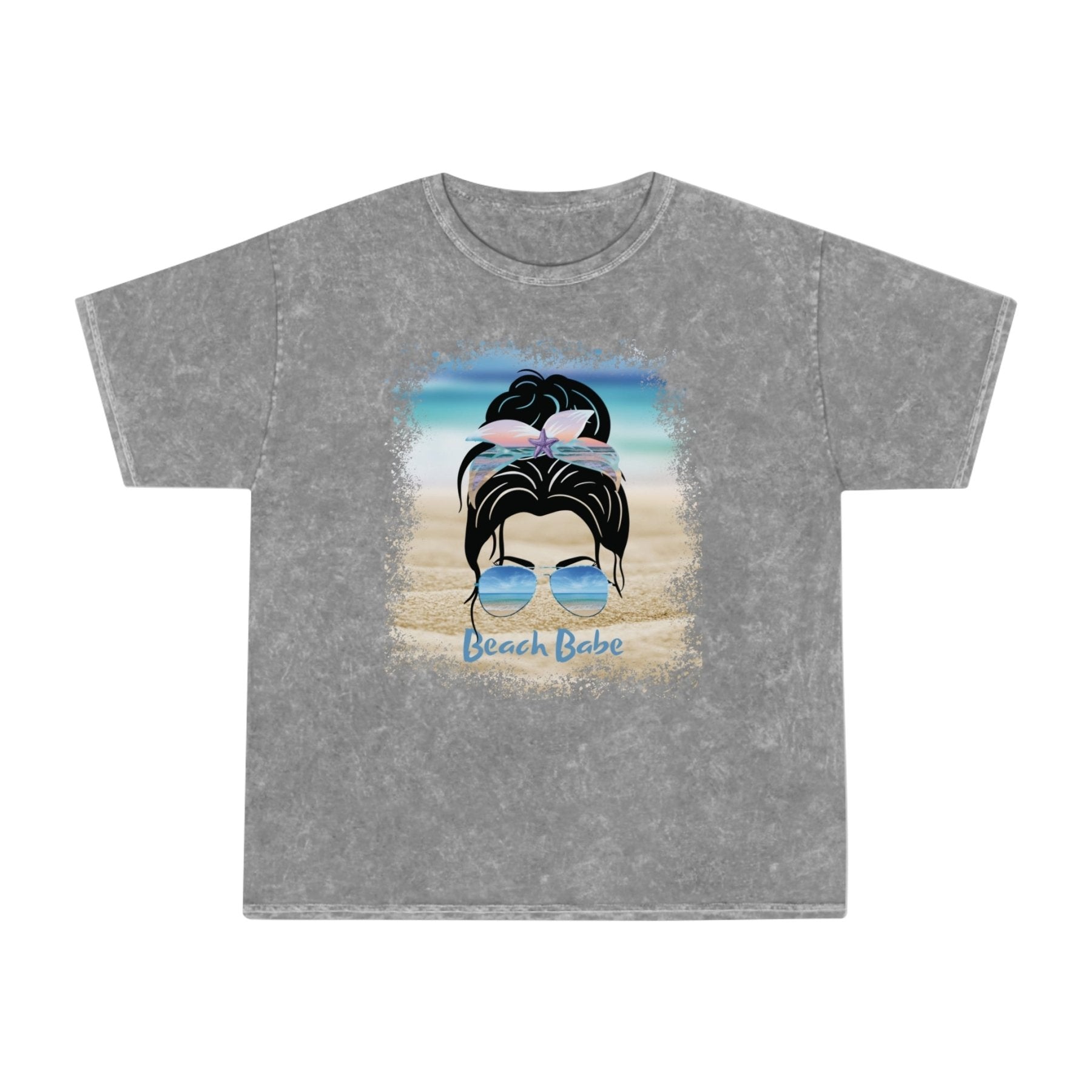 Beach Babe Black Hair Messy Bun, Unisex Mineral Wash T-Shirt - Janlyn's Crafts