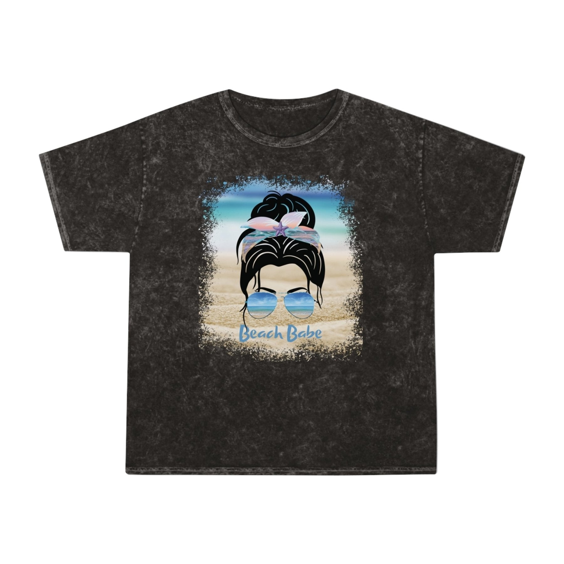 Beach Babe Black Hair Messy Bun, Unisex Mineral Wash T-Shirt - Janlyn's Crafts