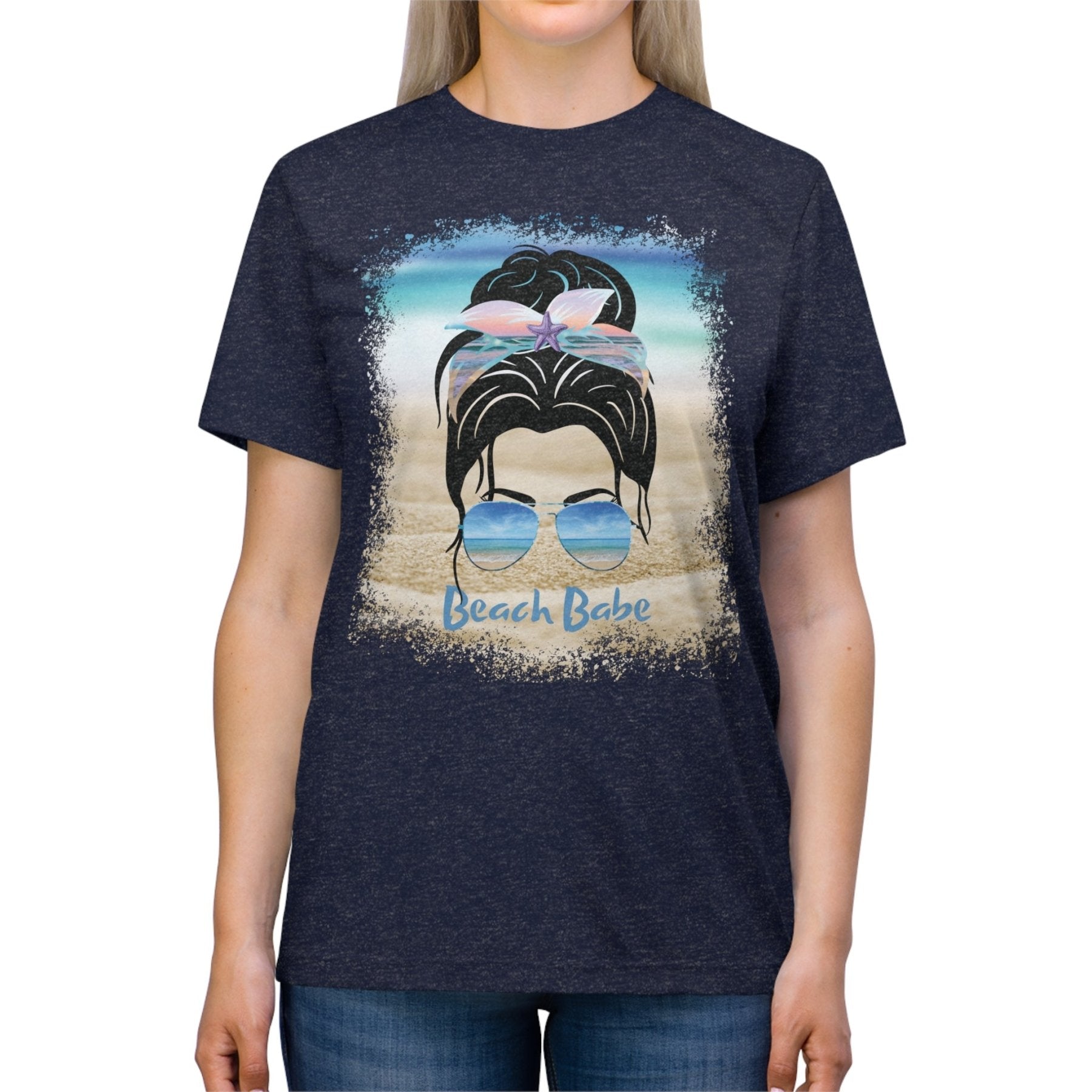 Beach Babe, Black Hair Messy Bun, Unisex Triblend T-Shirt - Janlyn's Crafts