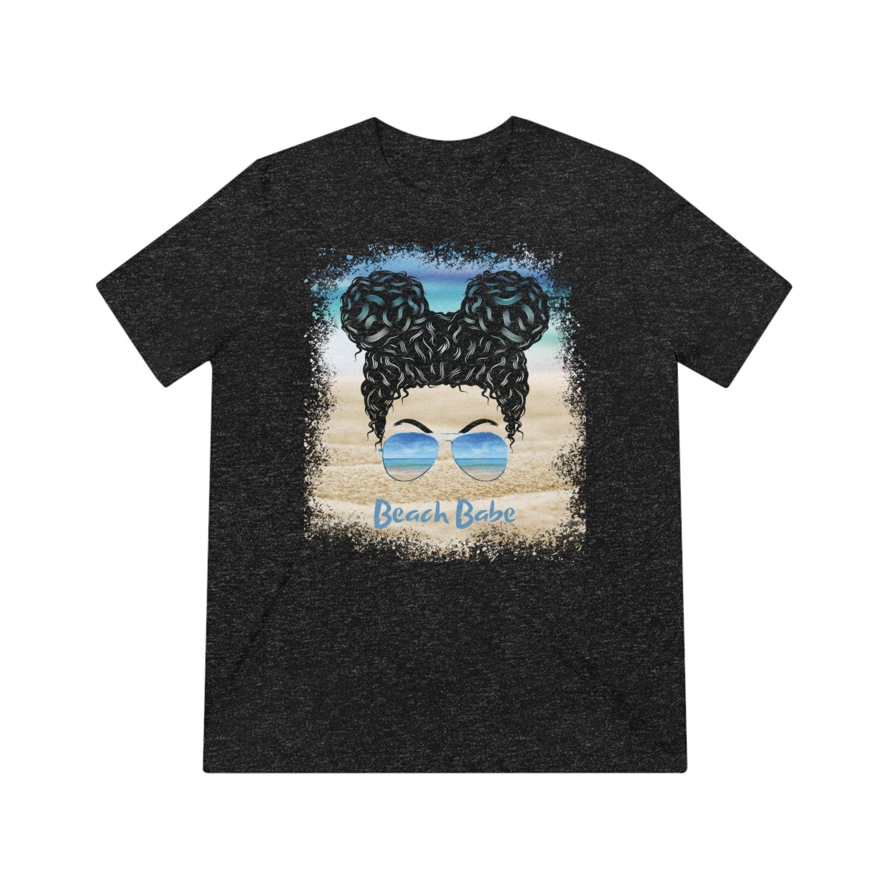 Beach Babe, Black Hair Messy Bun, Unisex Triblend T-Shirt - Janlyn's Crafts