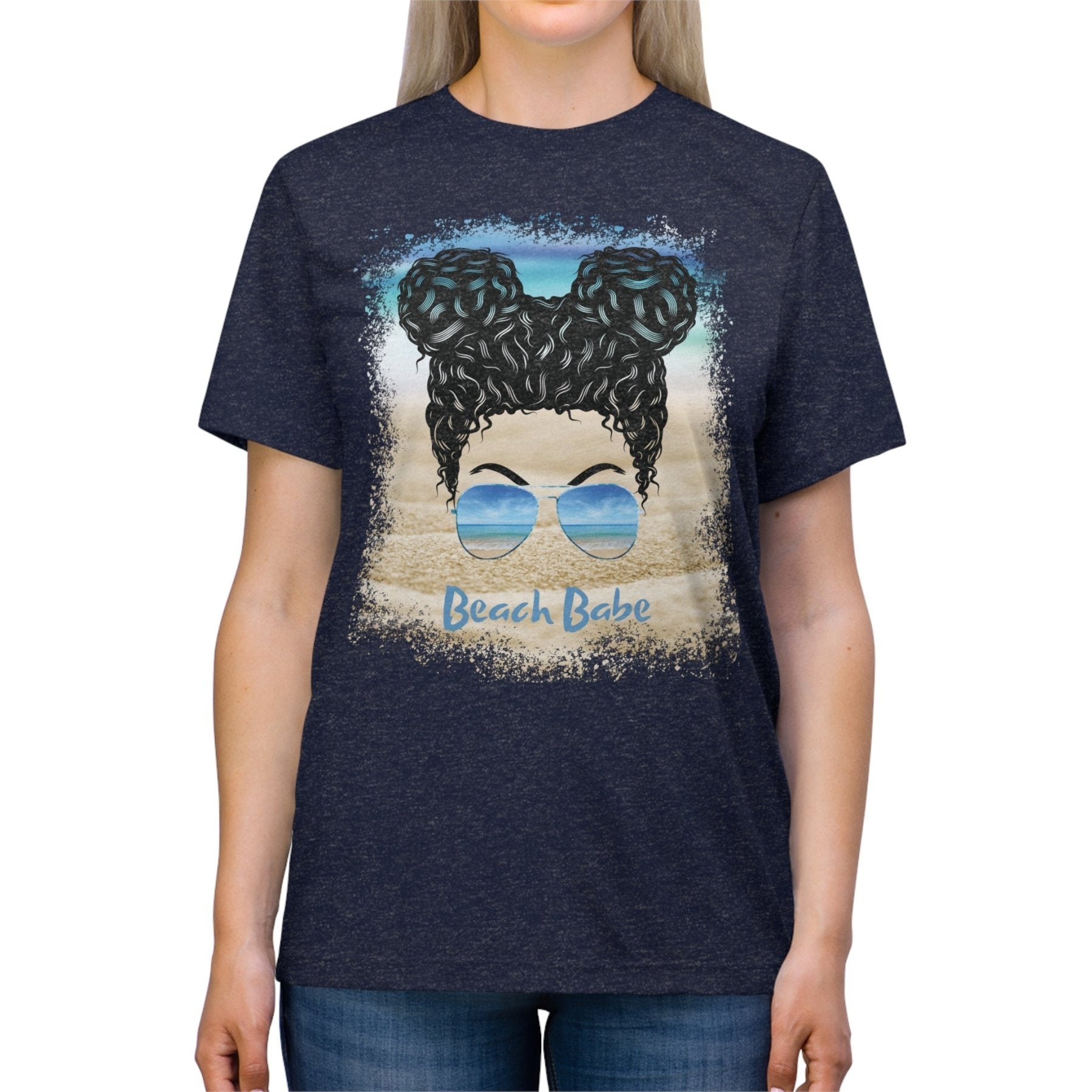 Beach Babe, Black Hair Messy Bun, Unisex Triblend T-Shirt - Janlyn's Crafts