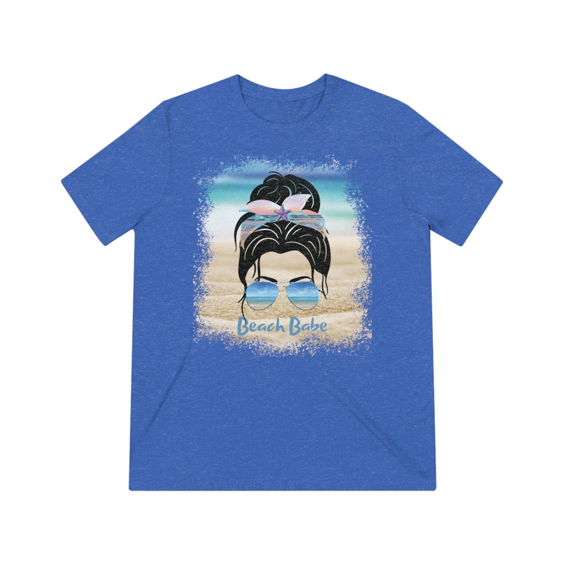 Beach Babe, Black Hair Messy Bun, Unisex Triblend T-Shirt - Janlyn's Crafts