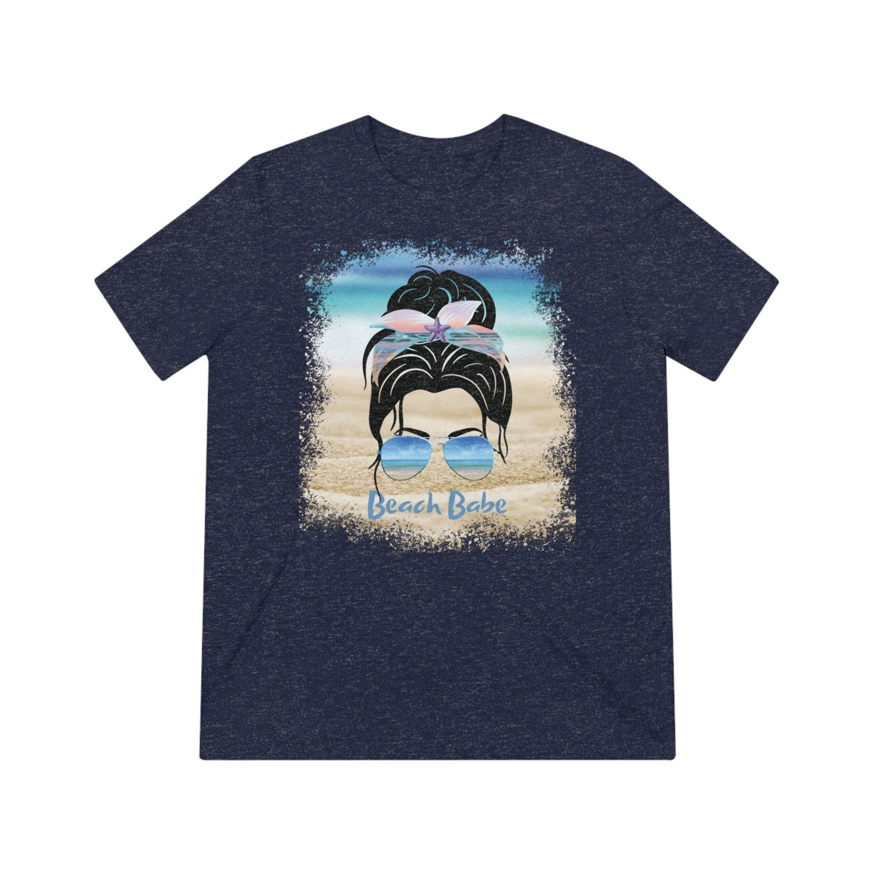 Beach Babe, Black Hair Messy Bun, Unisex Triblend T-Shirt - Janlyn's Crafts