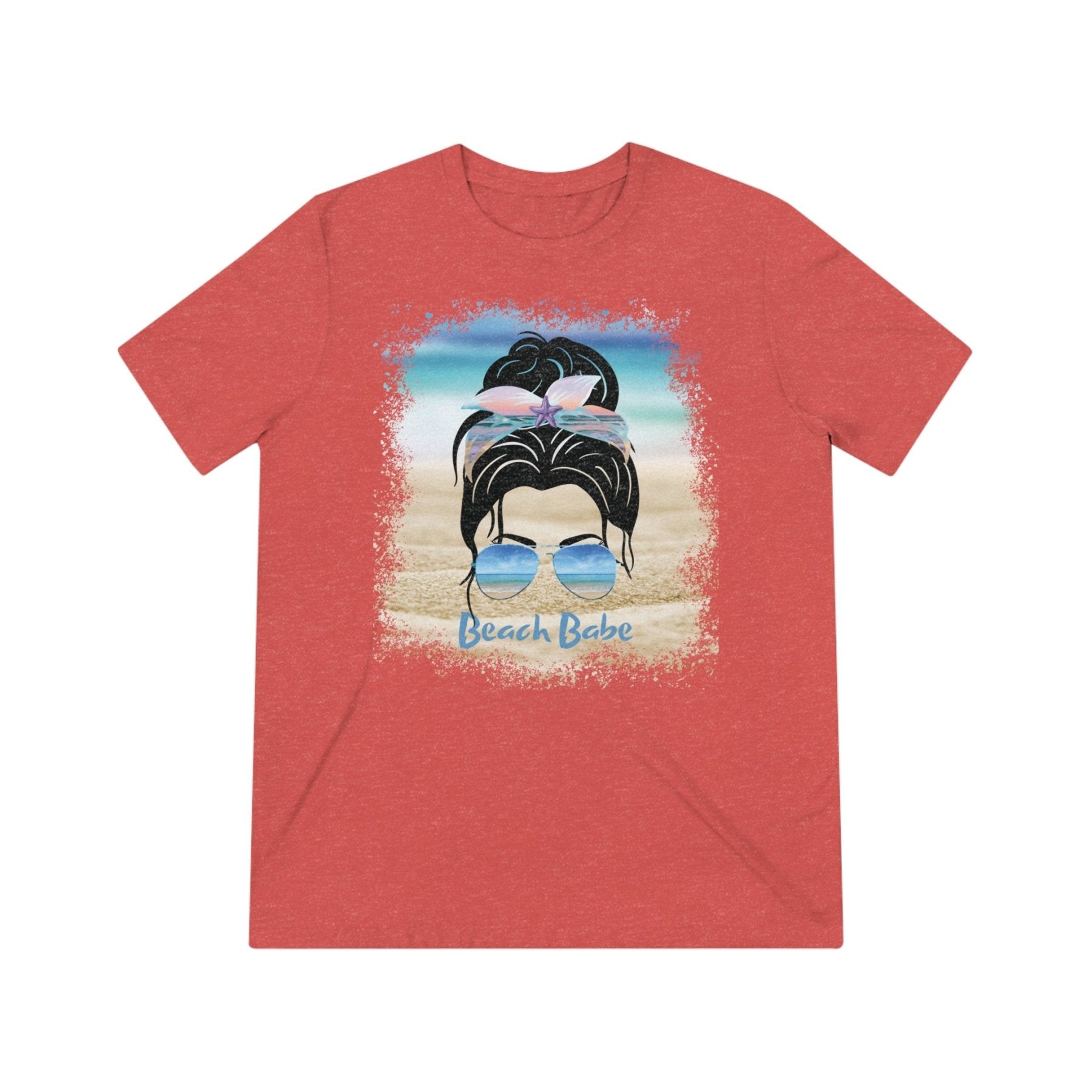 Beach Babe, Black Hair Messy Bun, Unisex Triblend T-Shirt - Janlyn's Crafts