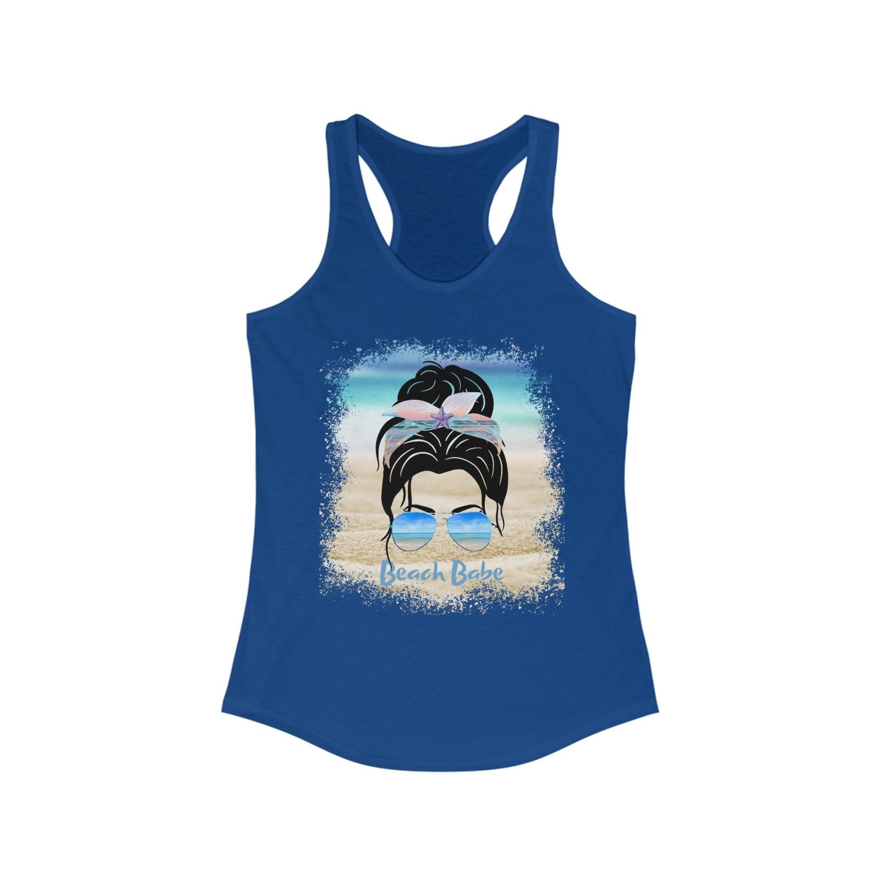 Beach Babe, Black Hair Messy Bun, Women's Ideal Racerback Tank - Janlyn's Crafts