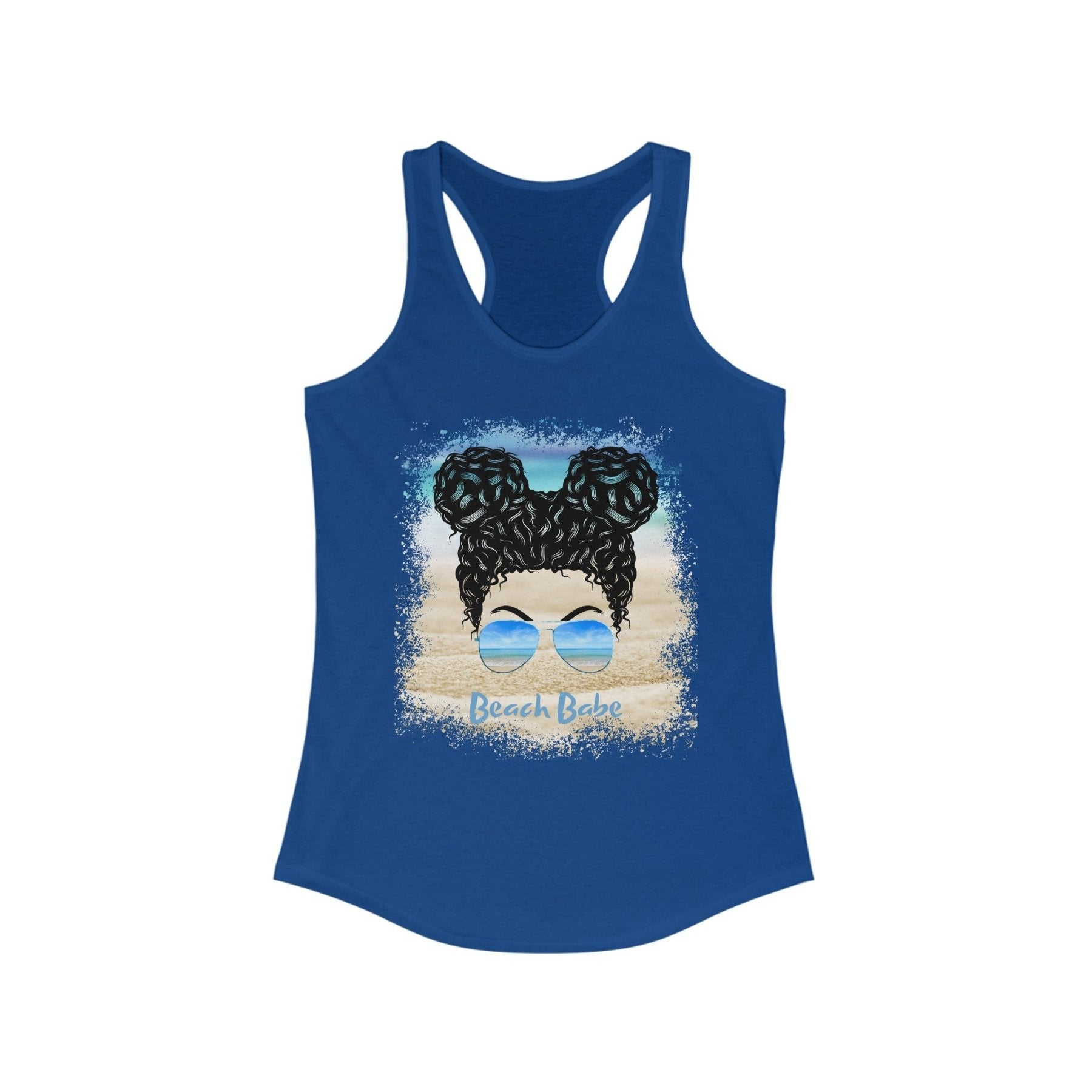 Beach Babe, Black Hair Messy Bun, Women's Ideal Racerback Tank - Janlyn's Crafts