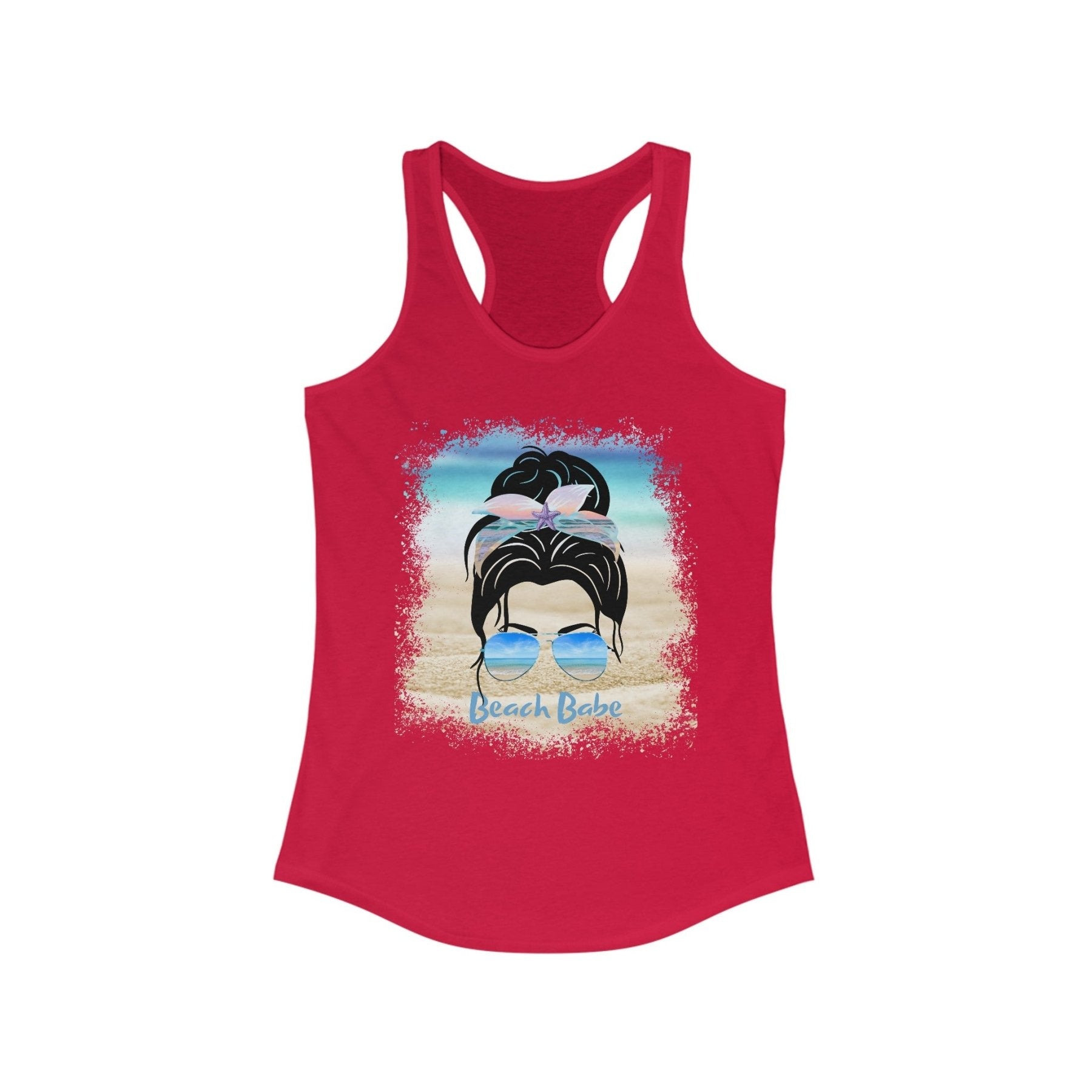 Beach Babe, Black Hair Messy Bun, Women's Ideal Racerback Tank - Janlyn's Crafts