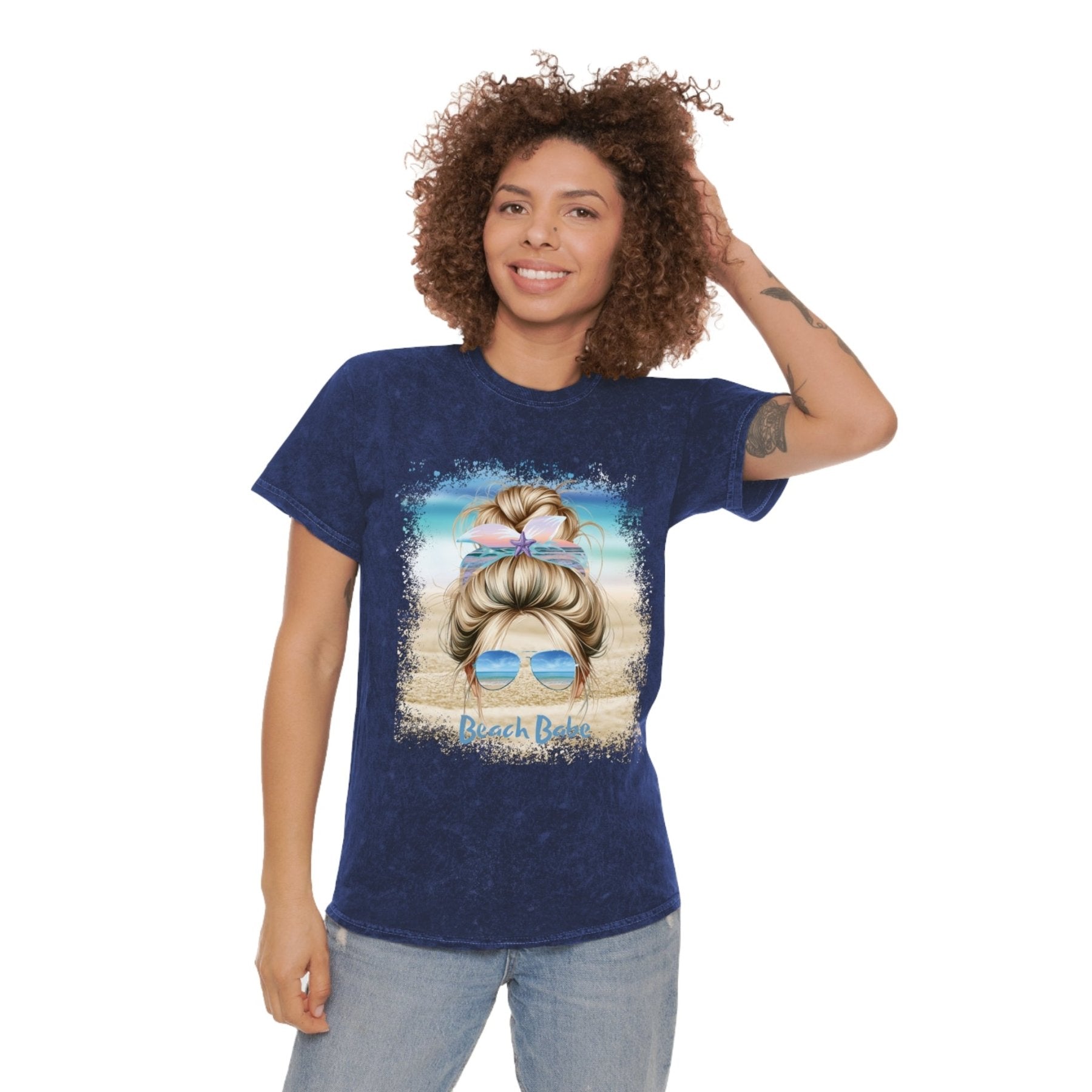 Beach Babe Blond Hair Messy Bun, Unisex Mineral Wash T-Shirt - Janlyn's Crafts