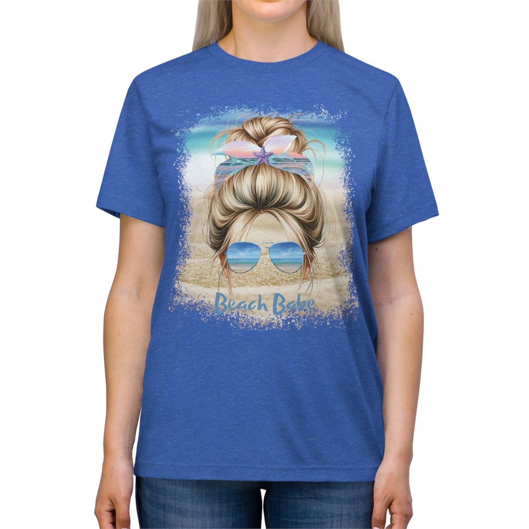 Beach Babe, Blond Hair Messy Bun, Unisex Triblend T-Shirt - Janlyn's Crafts