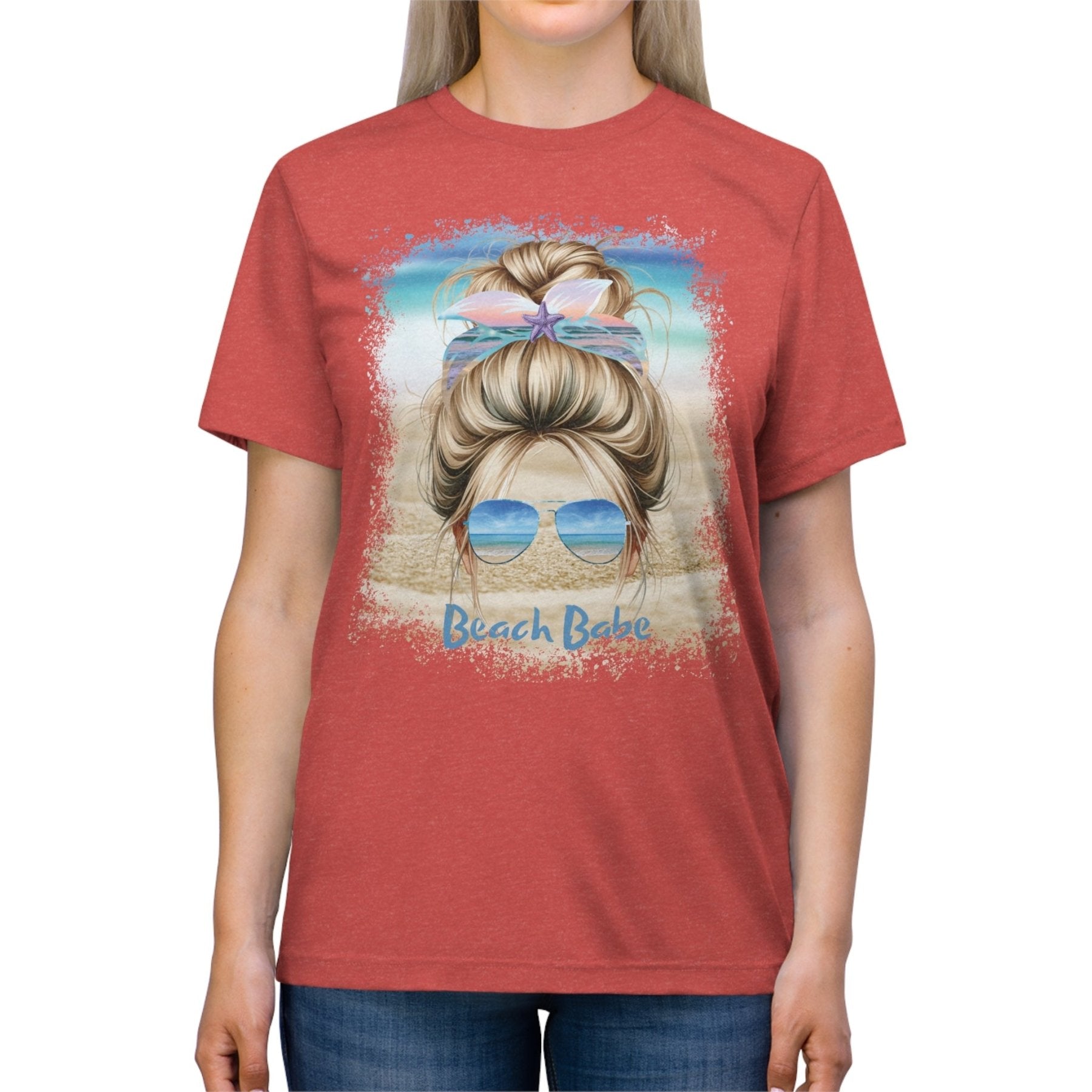 Beach Babe, Blond Hair Messy Bun, Unisex Triblend T-Shirt - Janlyn's Crafts