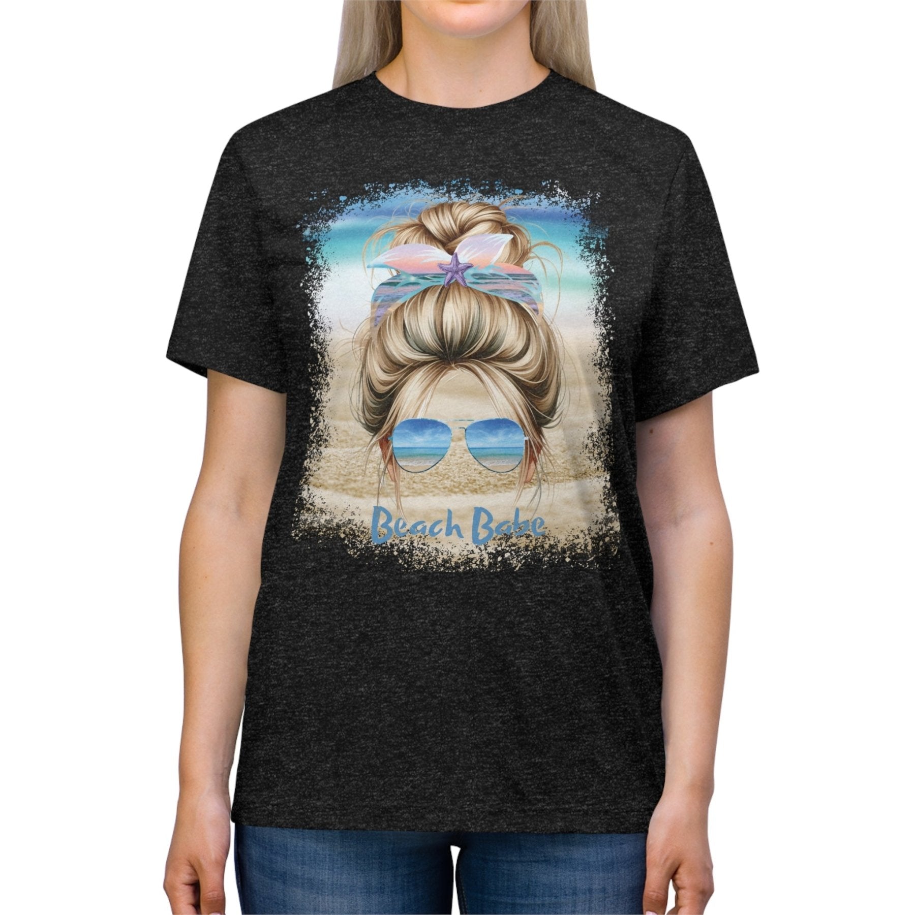 Beach Babe, Blond Hair Messy Bun, Unisex Triblend T-Shirt - Janlyn's Crafts