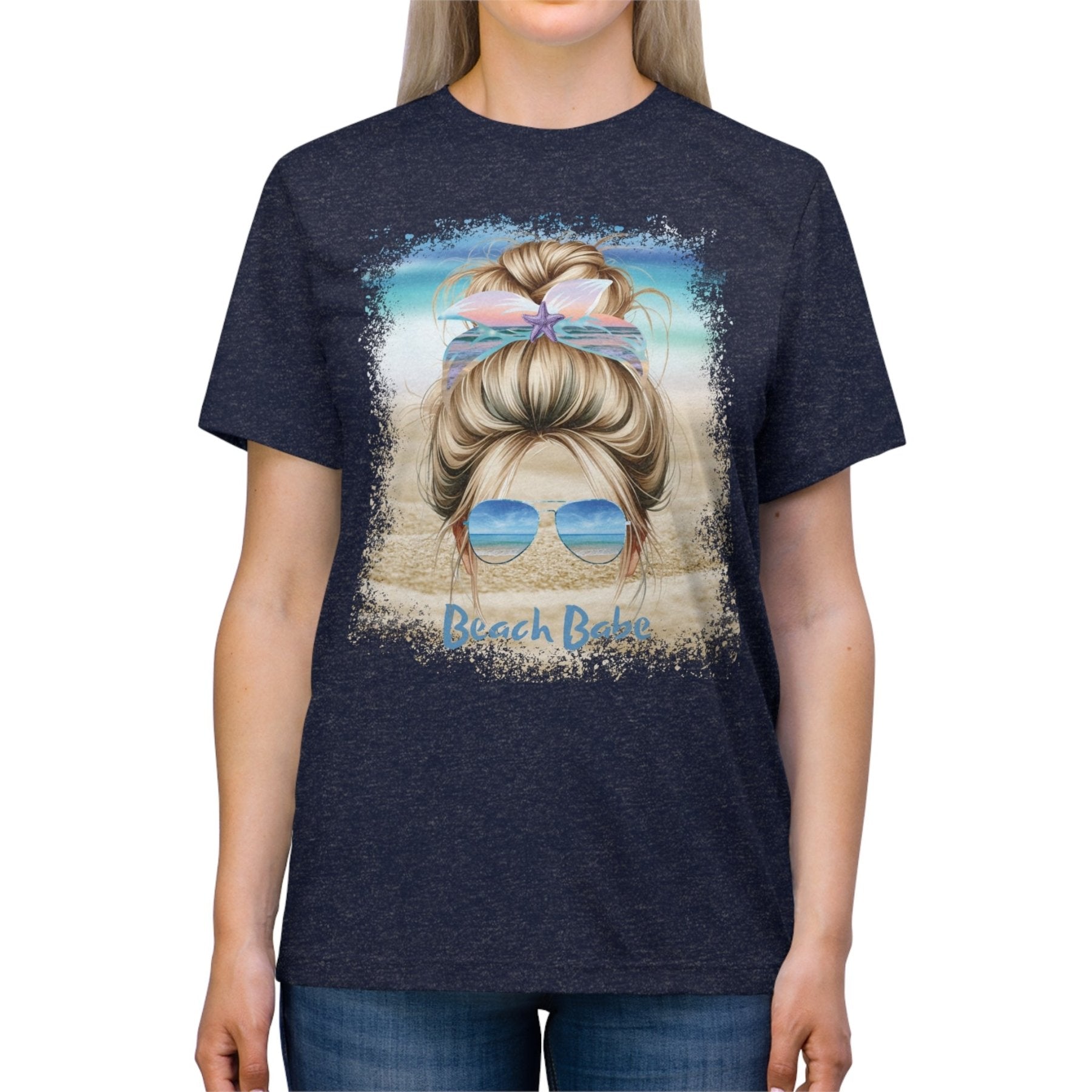 Beach Babe, Blond Hair Messy Bun, Unisex Triblend T-Shirt - Janlyn's Crafts