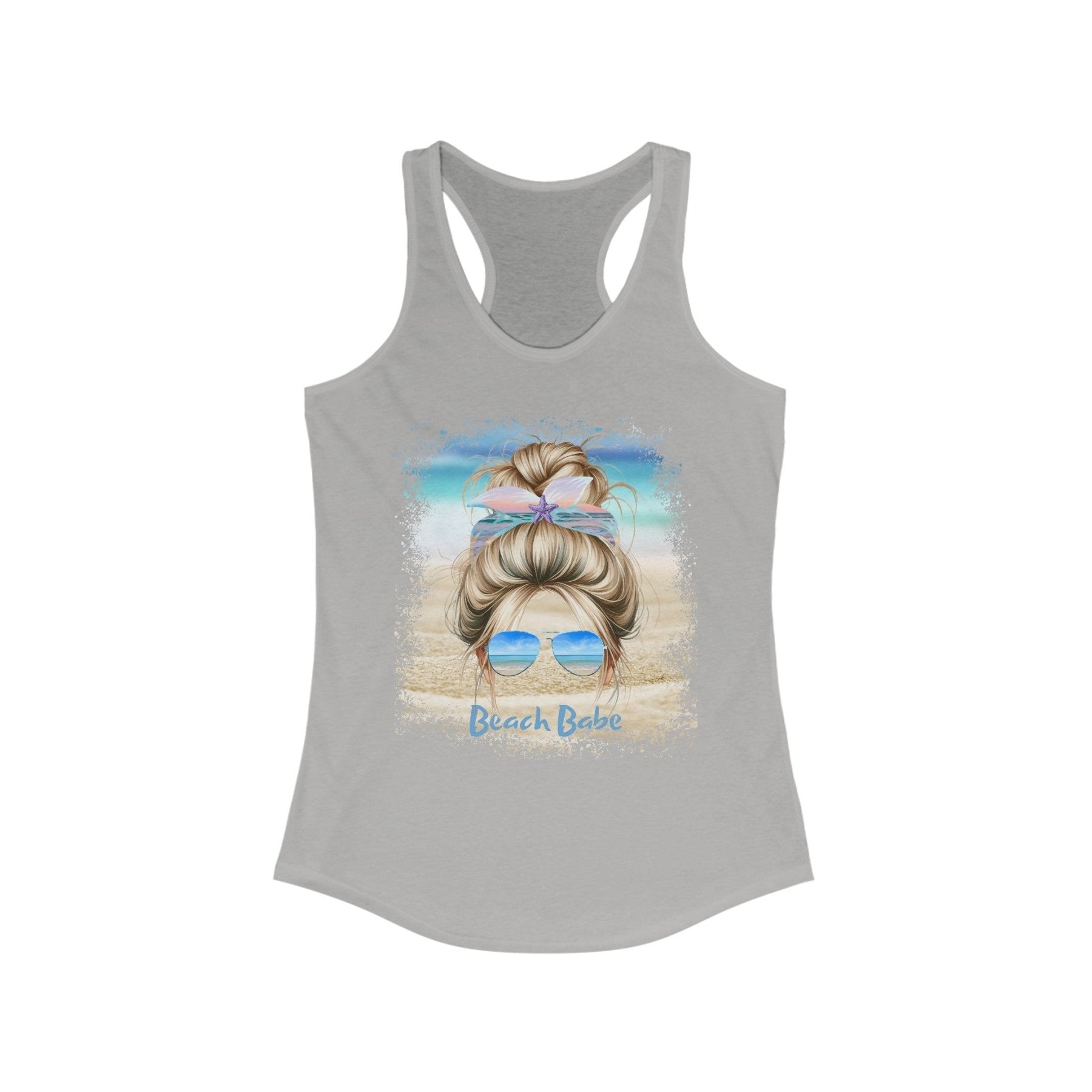 Beach Babe, Blond Hair Messy Bun, Women's Ideal Racerback Tank - Janlyn's Crafts