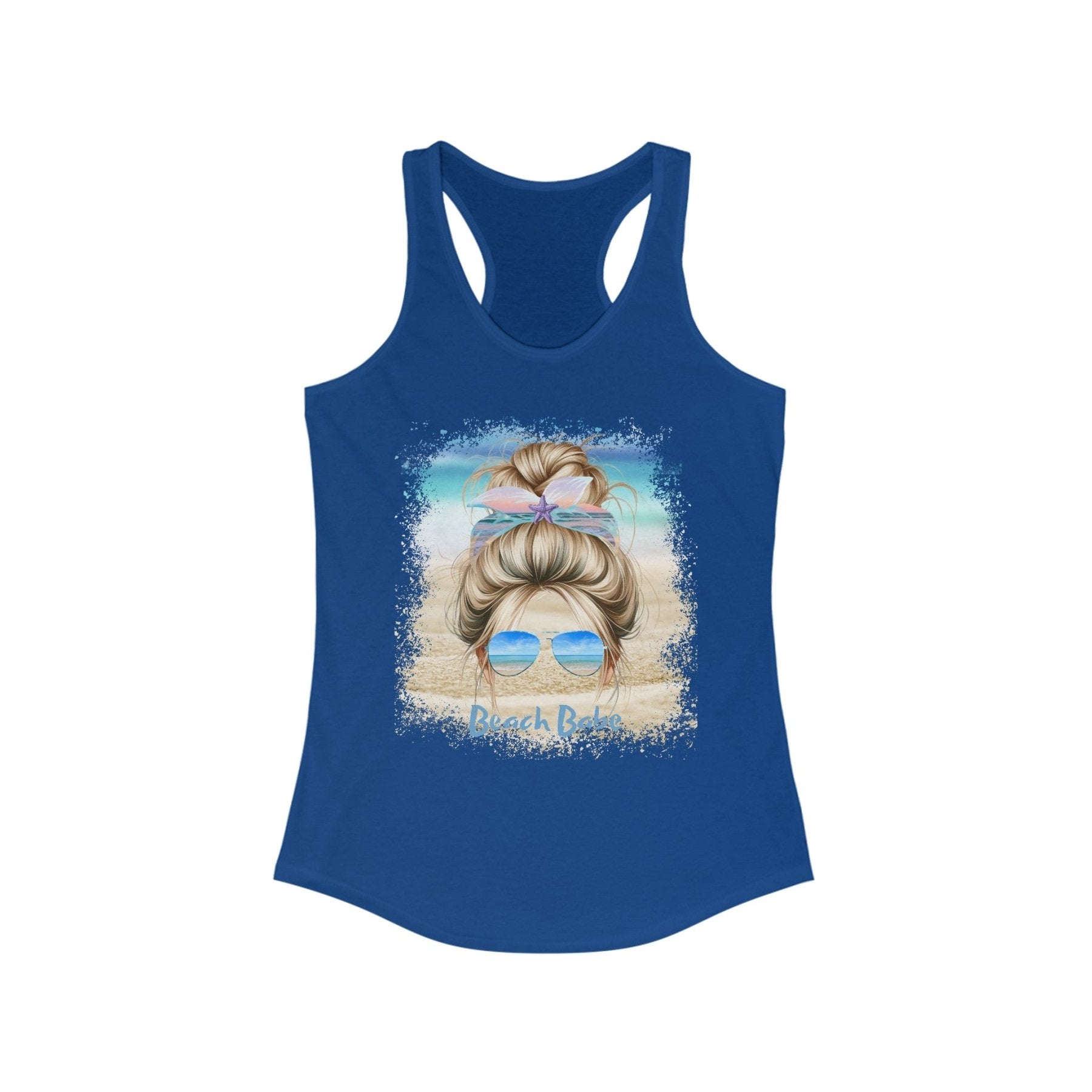 Beach Babe, Blond Hair Messy Bun, Women's Ideal Racerback Tank - Janlyn's Crafts