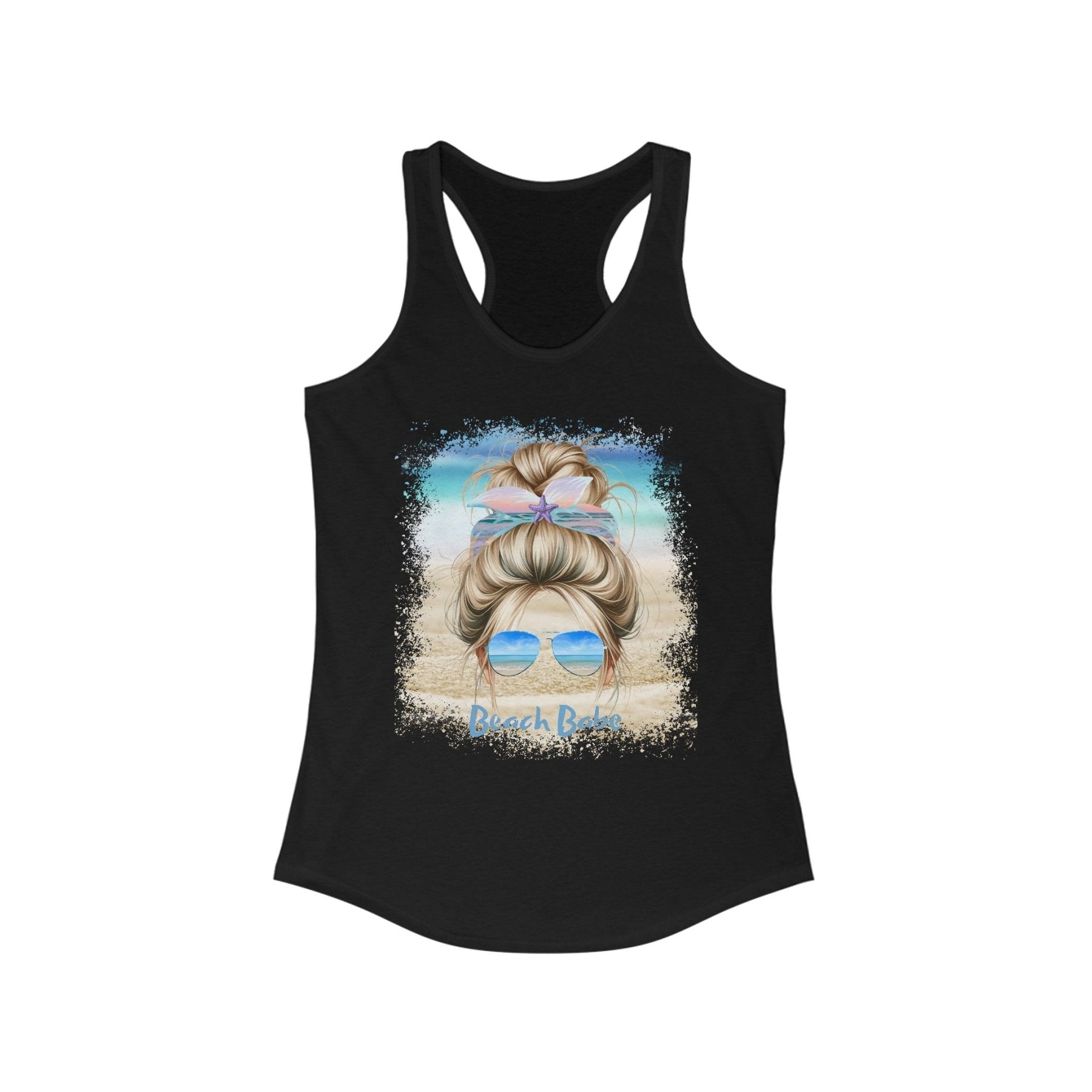 Beach Babe, Blond Hair Messy Bun, Women's Ideal Racerback Tank - Janlyn's Crafts