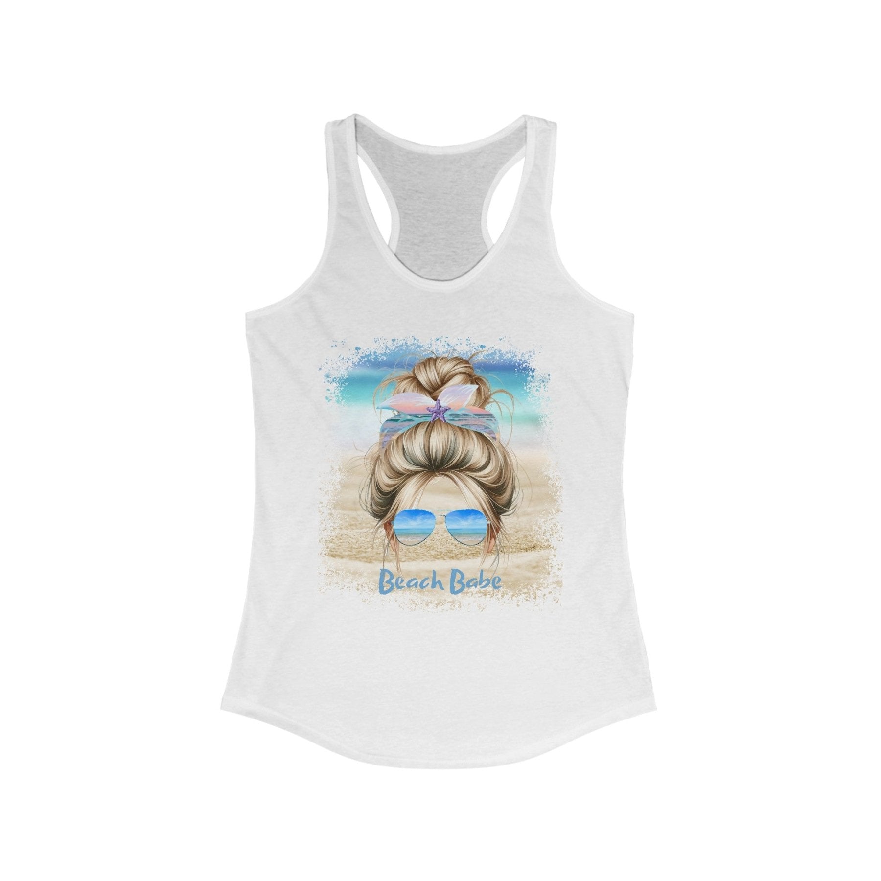 Beach Babe, Blond Hair Messy Bun, Women's Ideal Racerback Tank - Janlyn's Crafts