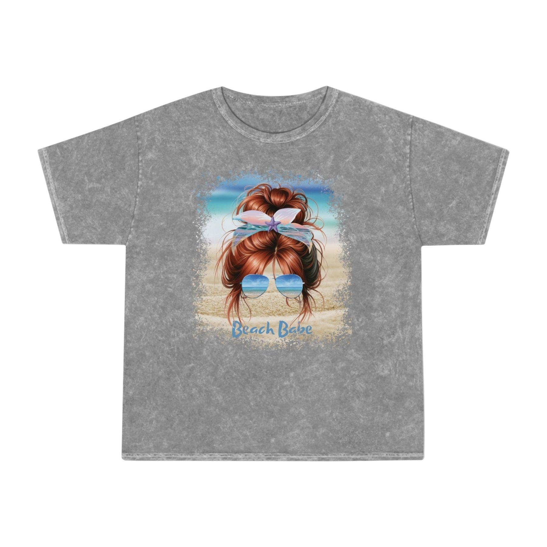 Beach Babe Red Hair Messy Bun, Unisex Mineral Wash T-Shirt - Janlyn's Crafts