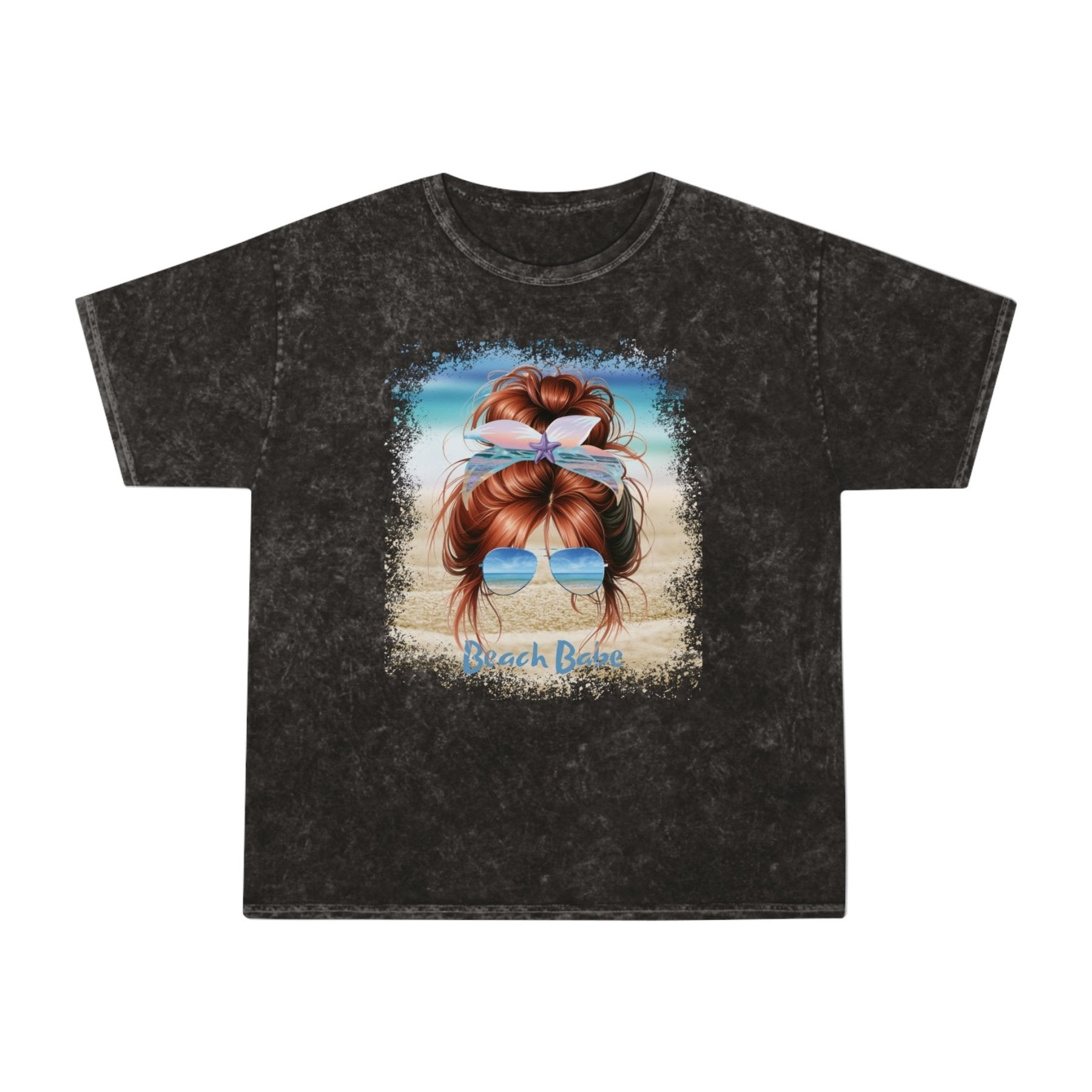 Beach Babe Red Hair Messy Bun, Unisex Mineral Wash T-Shirt - Janlyn's Crafts