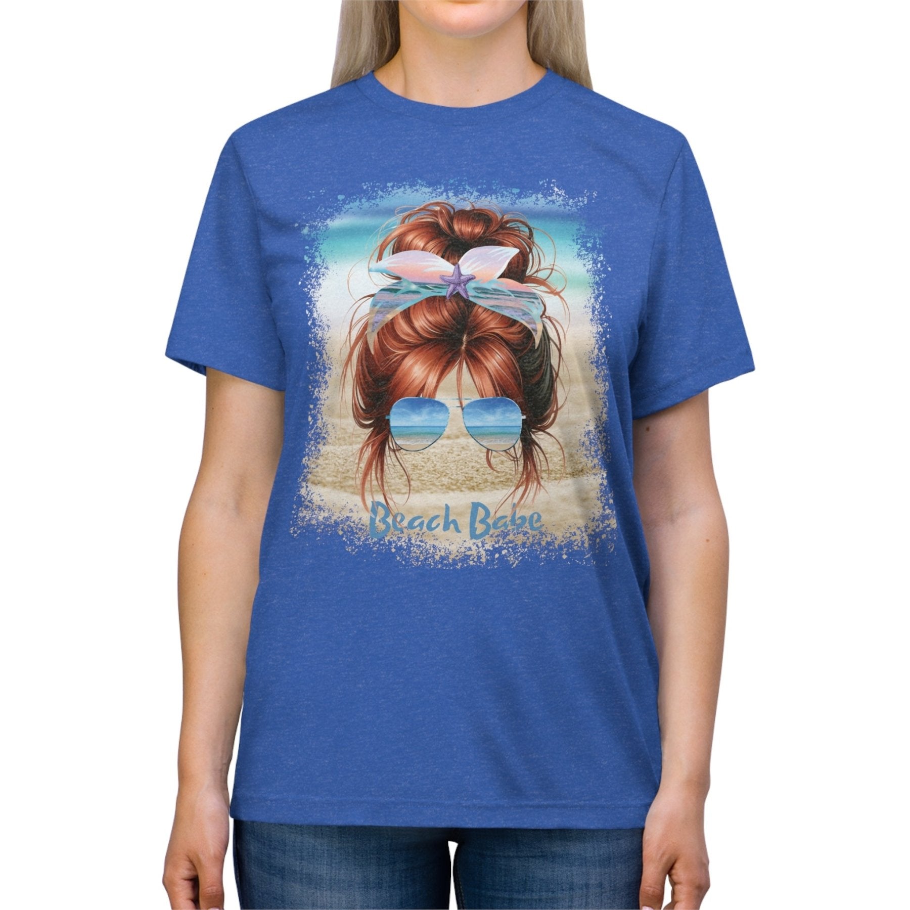 Beach Babe, Red Hair Messy Bun, Unisex Triblend T-Shirt - Janlyn's Crafts