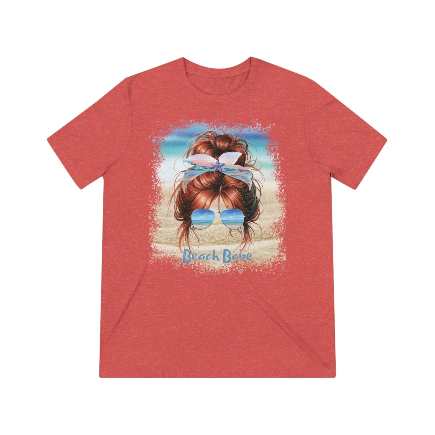 Beach Babe, Red Hair Messy Bun, Unisex Triblend T-Shirt - Janlyn's Crafts