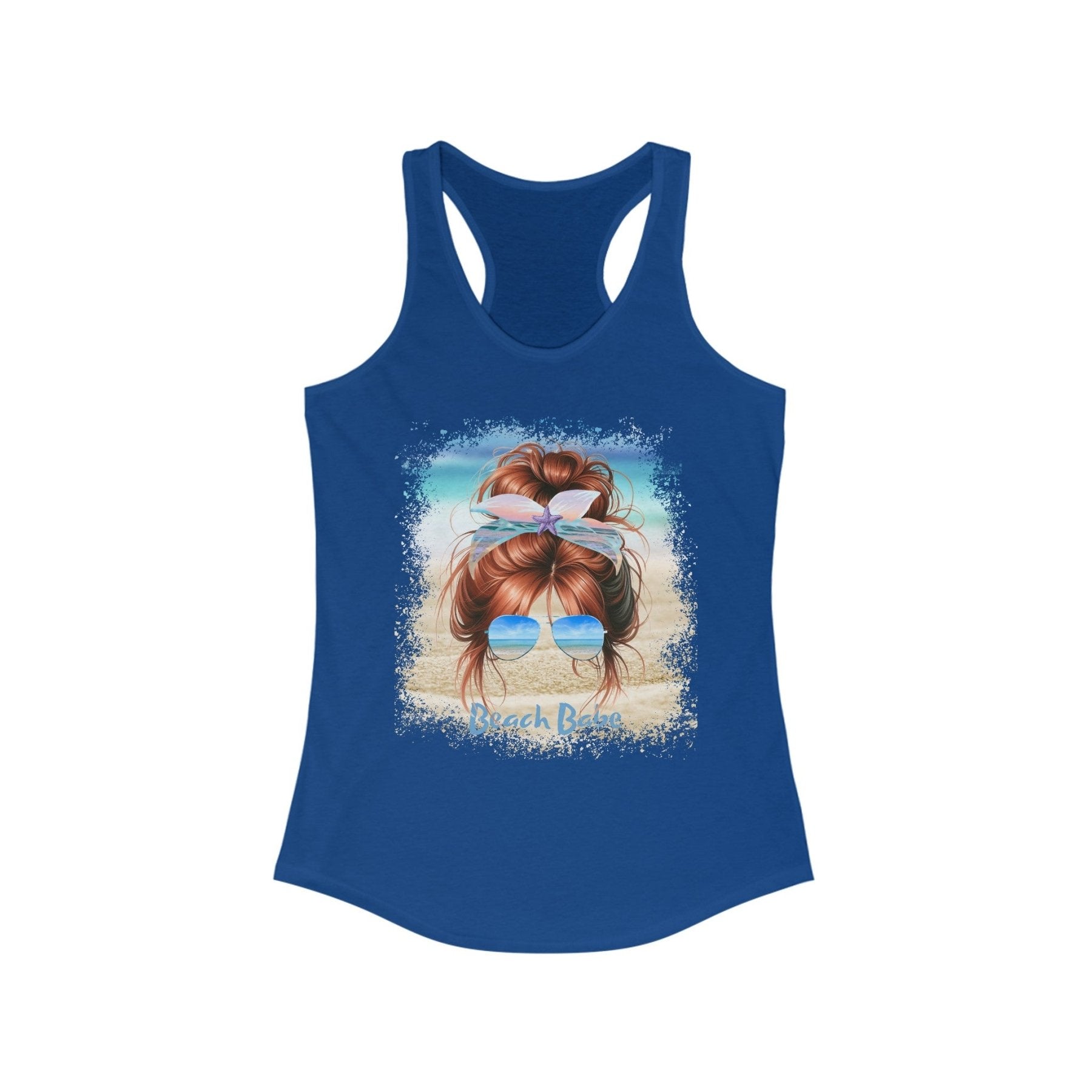 Beach Babe, Red Hair Messy Bun, Women's Ideal Racerback Tank - Janlyn's Crafts