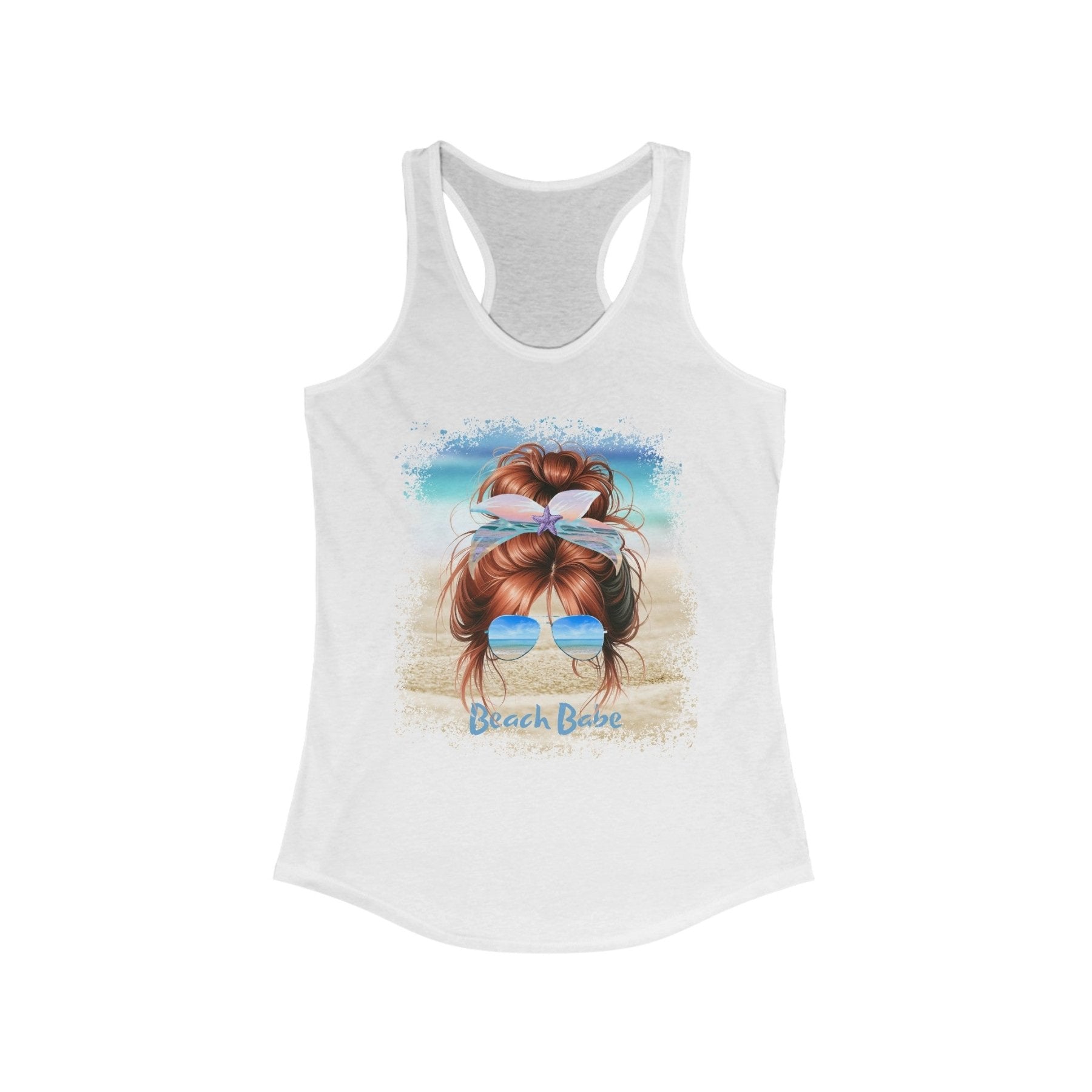 Beach Babe, Red Hair Messy Bun, Women's Ideal Racerback Tank - Janlyn's Crafts