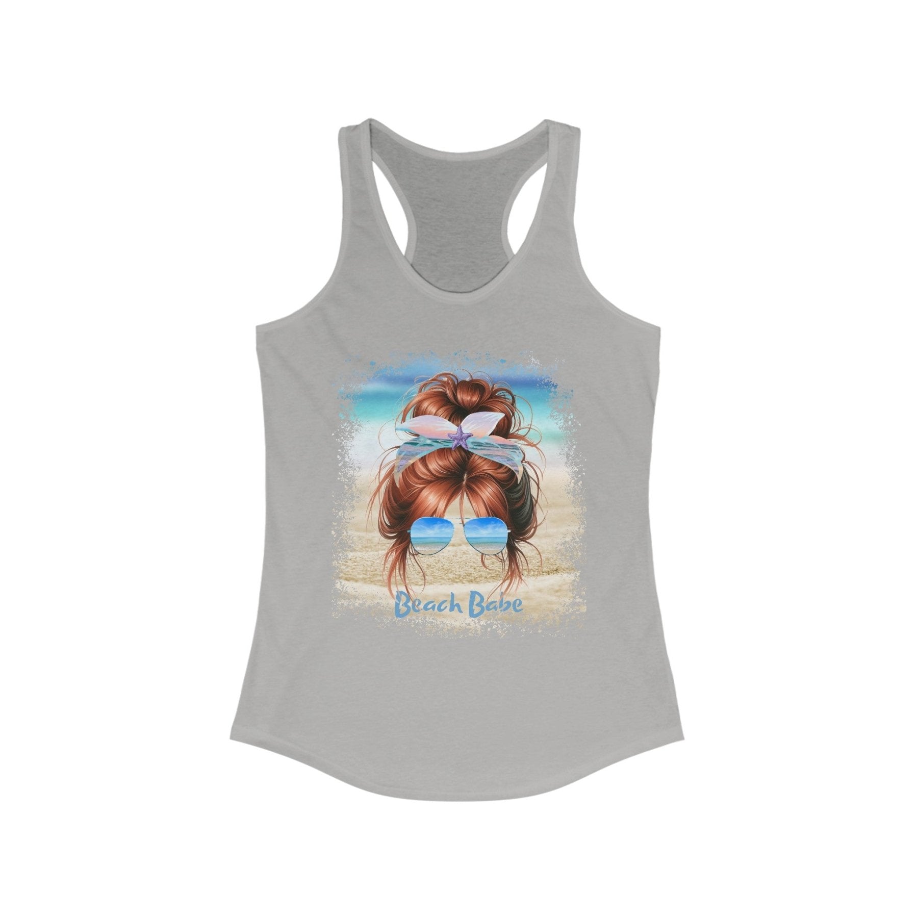 Beach Babe, Red Hair Messy Bun, Women's Ideal Racerback Tank - Janlyn's Crafts