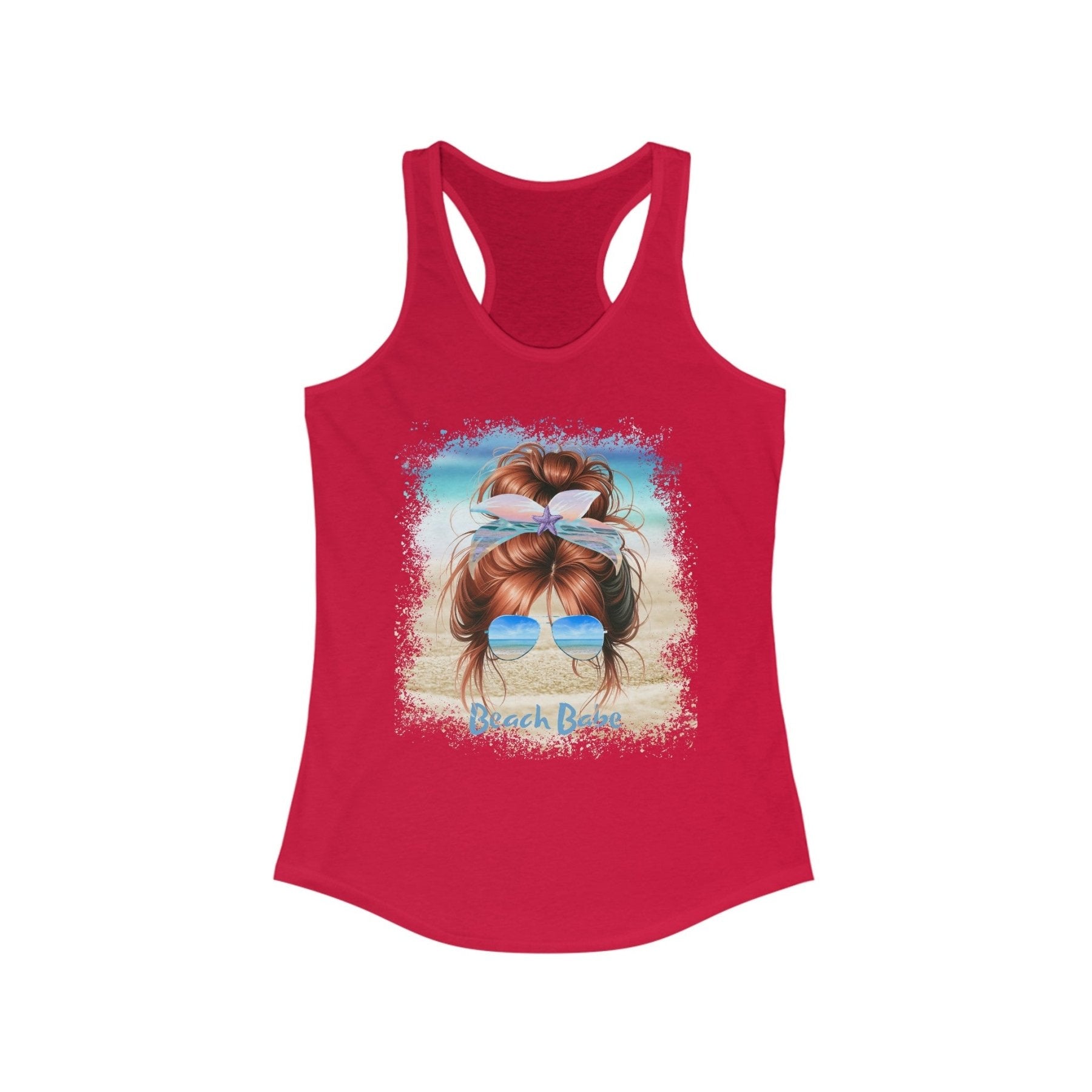 Beach Babe, Red Hair Messy Bun, Women's Ideal Racerback Tank - Janlyn's Crafts