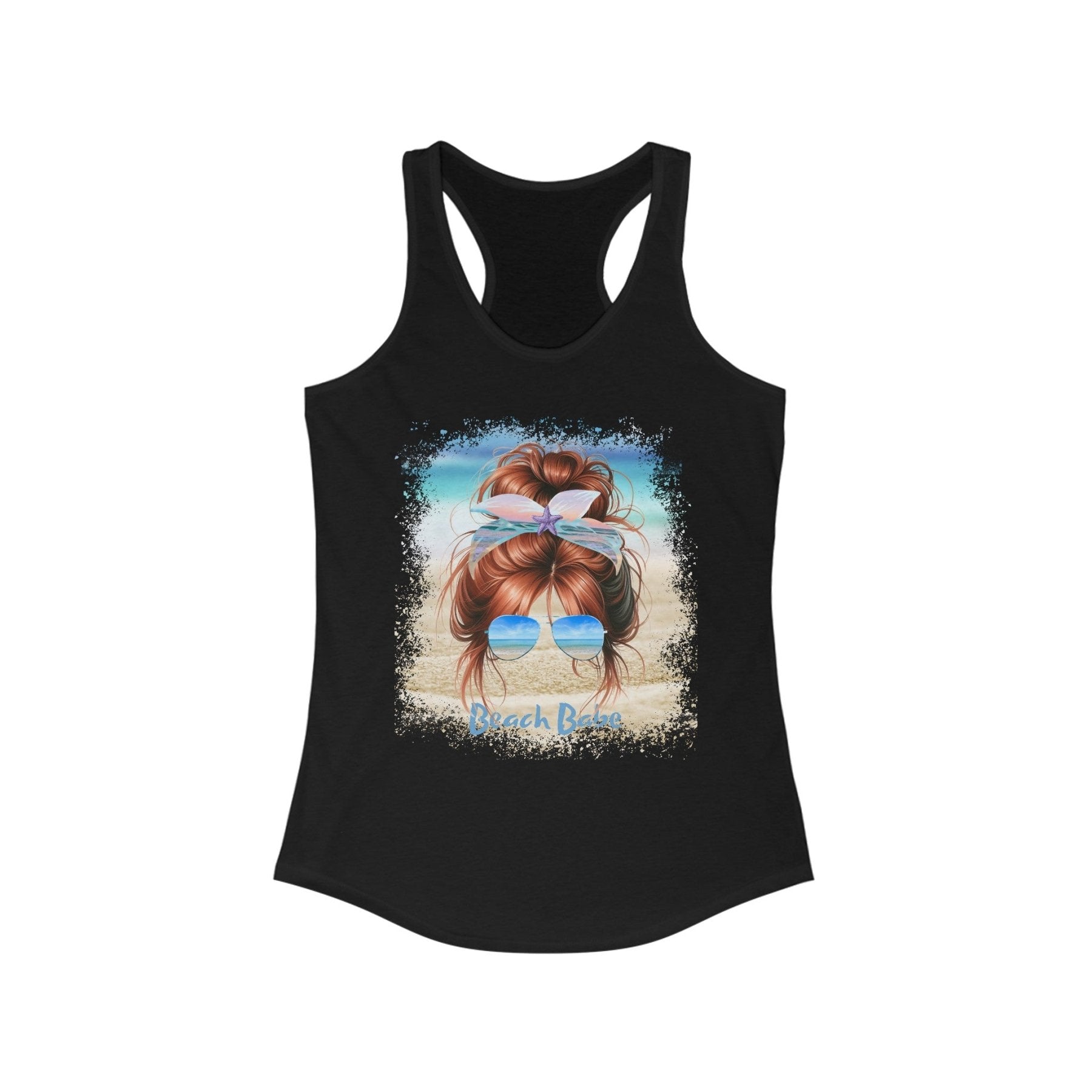 Beach Babe, Red Hair Messy Bun, Women's Ideal Racerback Tank - Janlyn's Crafts