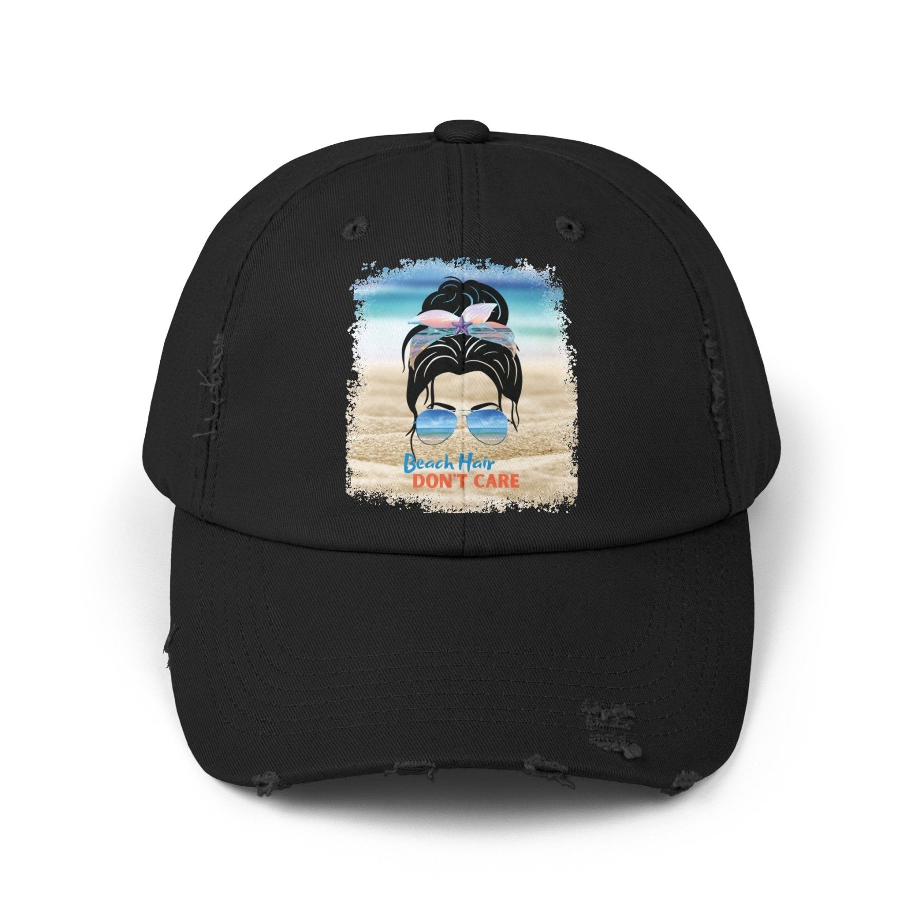 Beach Hair Don't Care, Black Hair Messy Bun, Unisex Distressed Cap - Janlyn's Crafts