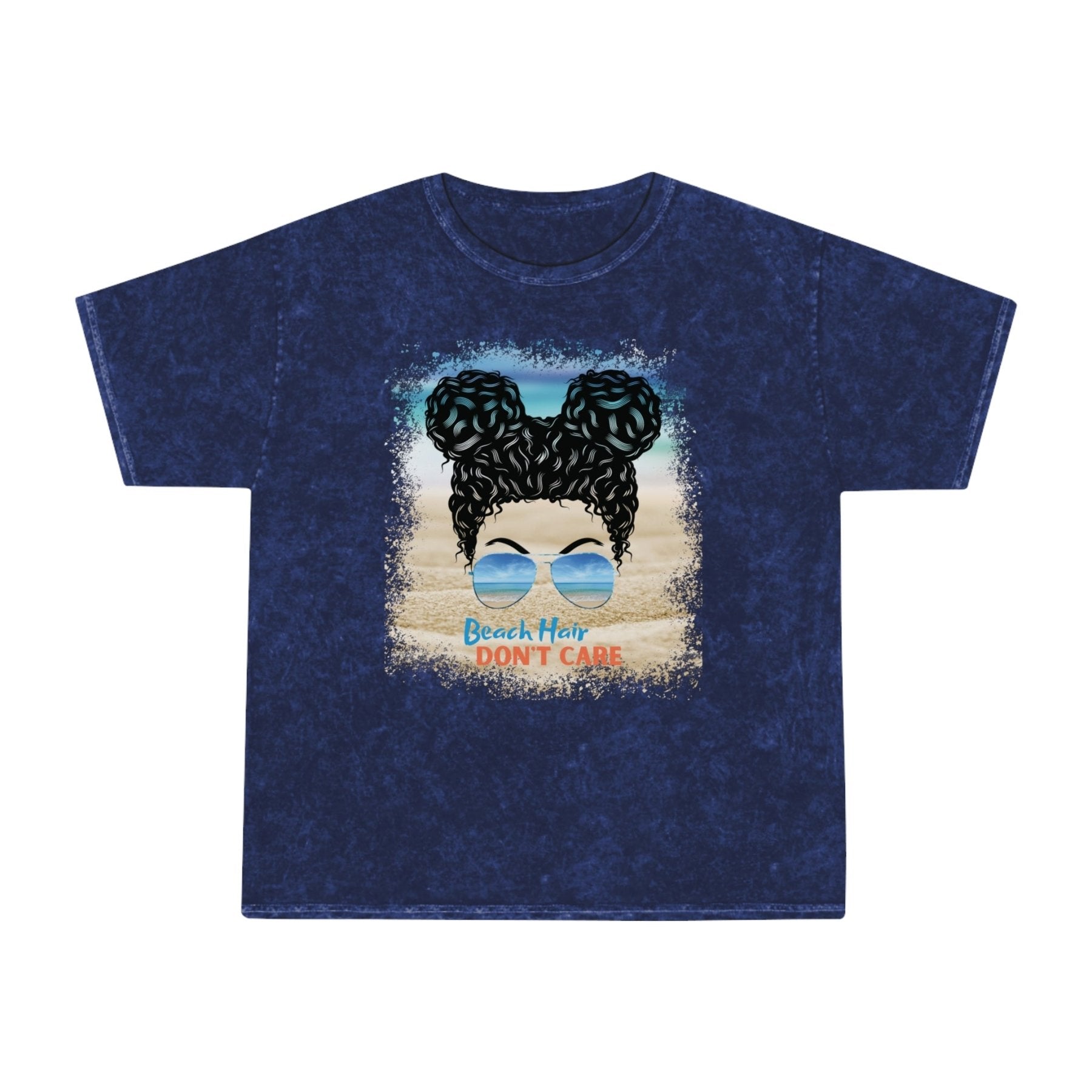 Beach Hair Don't Care Black Hair Messy Bun, Unisex Mineral Wash T-Shirt - Janlyn's Crafts