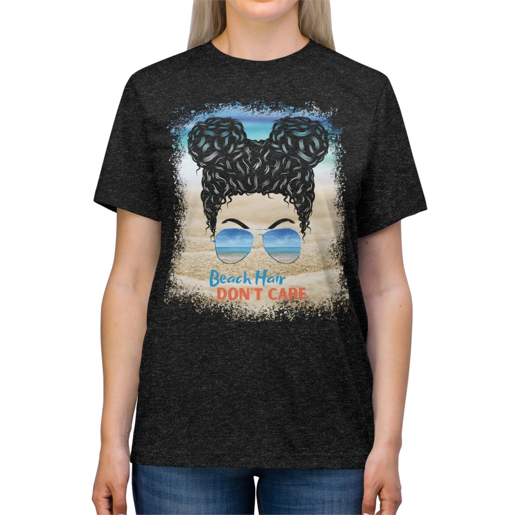 Beach Hair Don't Care, Black Hair Messy Bun, Unisex Triblend T-Shirt - Janlyn's Crafts