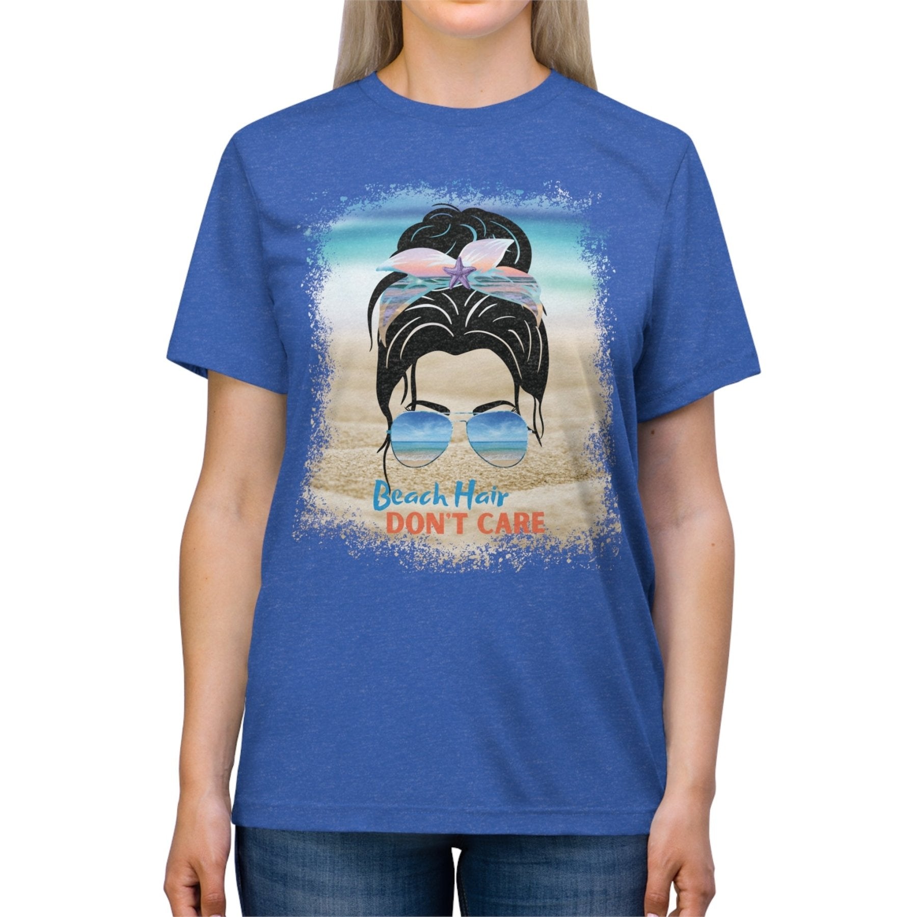 Beach Hair Don't Care, Black Hair Messy Bun, Unisex Triblend T-Shirt - Janlyn's Crafts