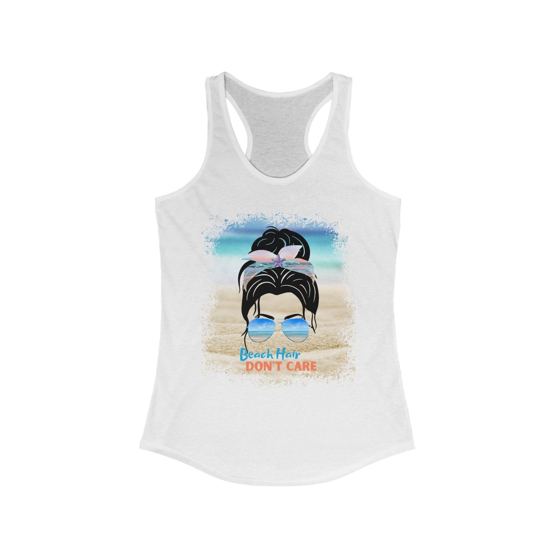 Beach Hair Don't Care, Black Hair Messy Bun, Women's Ideal Racerback Tank - Janlyn's Crafts